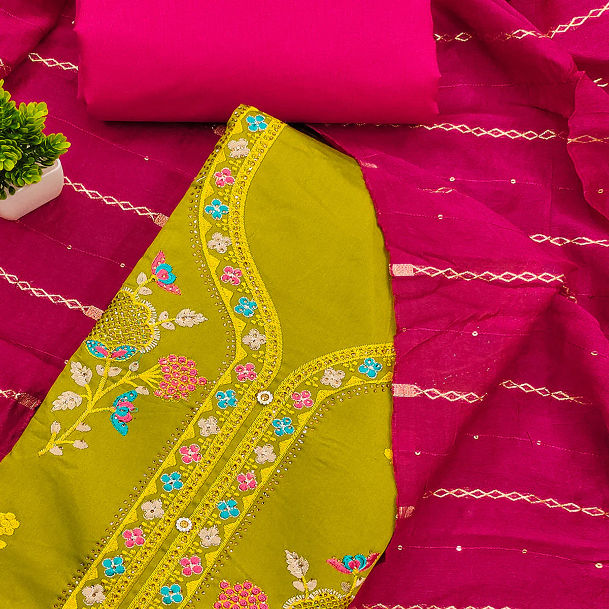 Elegant Mustard Floral Embroidered Cotton Dress Fabric for Custom Stitching - Image 2