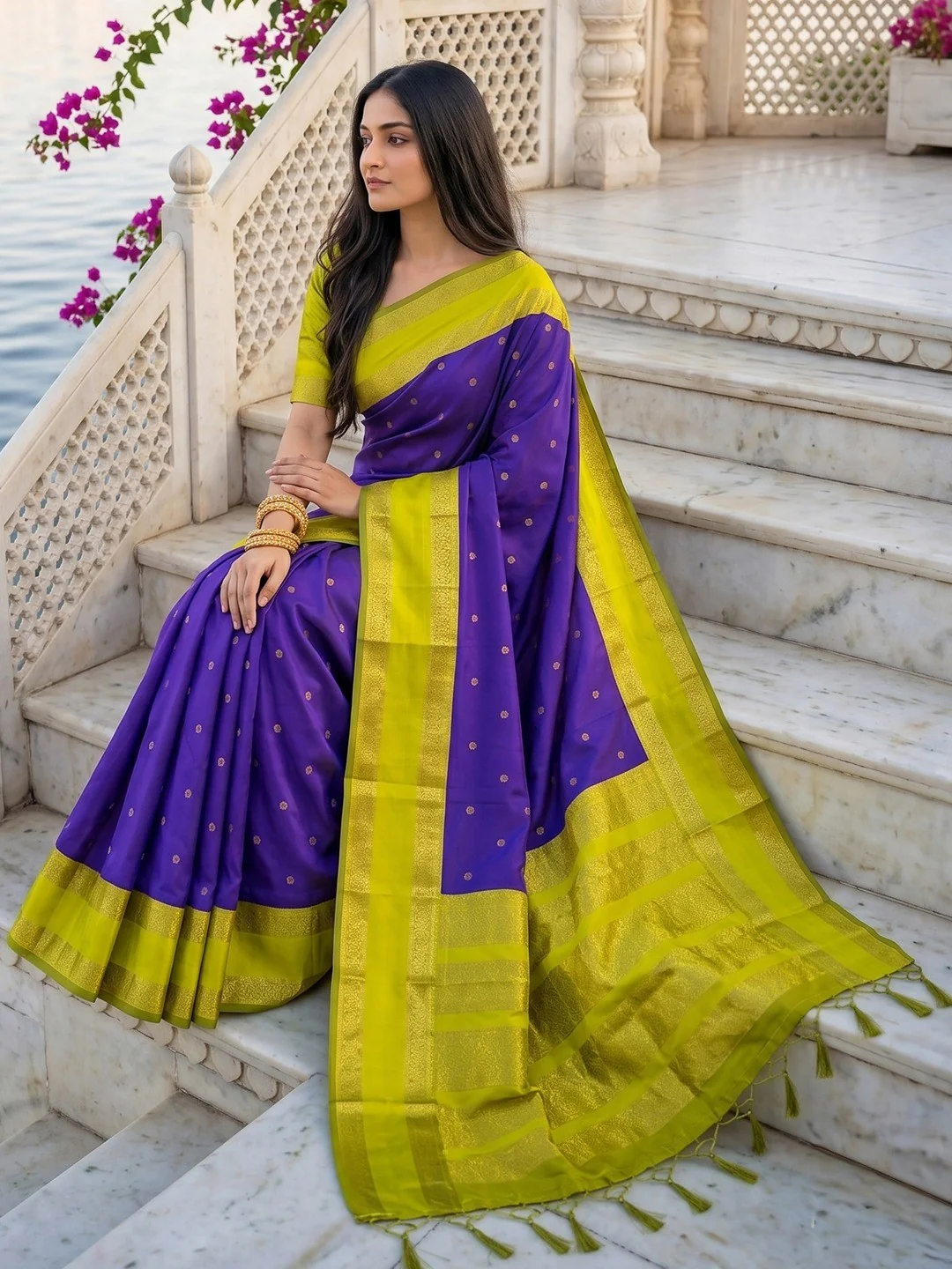 Elegant Navy Blue Cotton Silk Saree with Woven Zari Border - Image 4