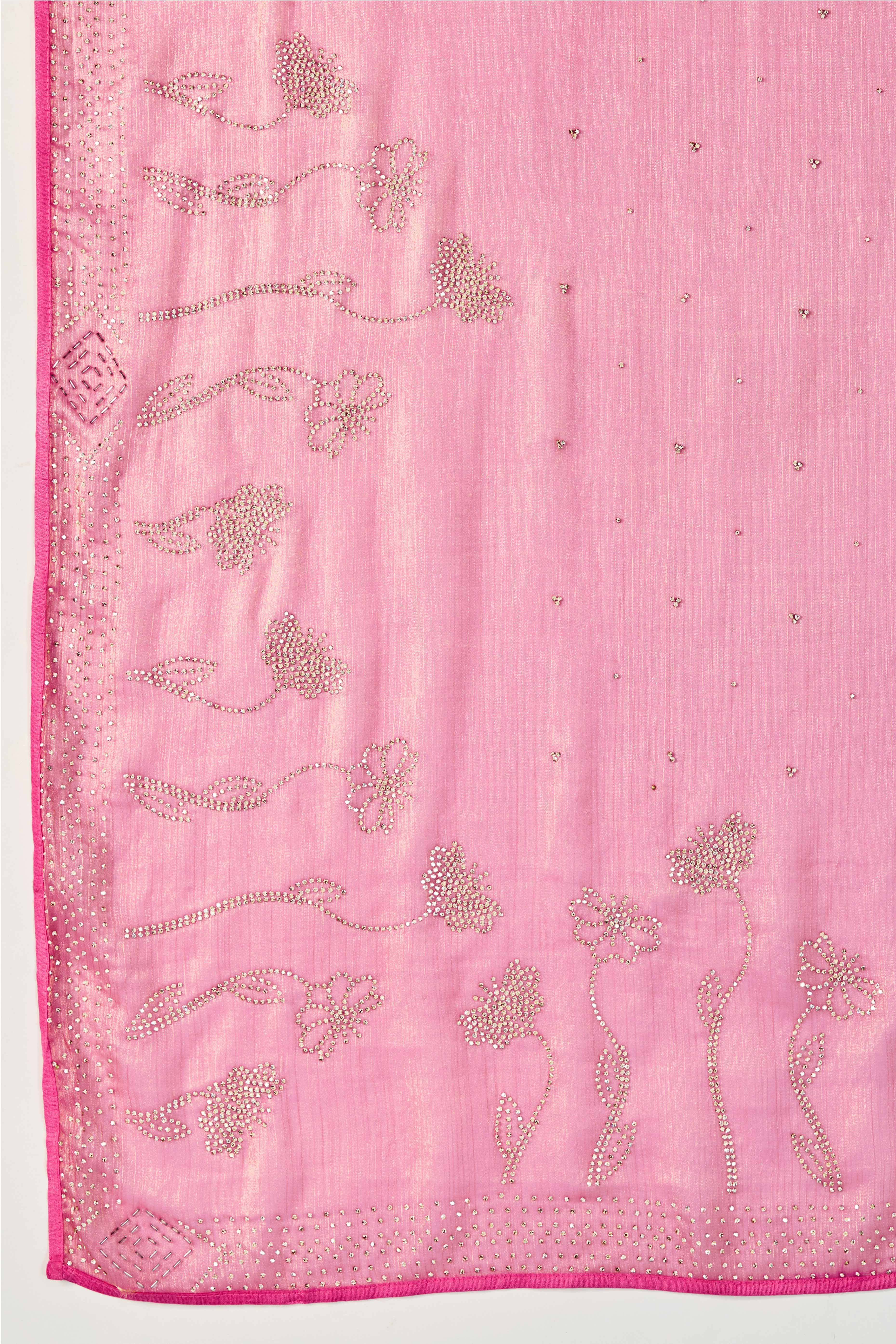 Elegant Party Wear Saree in Pink Chiffon with Stone Embellishment - Image 7