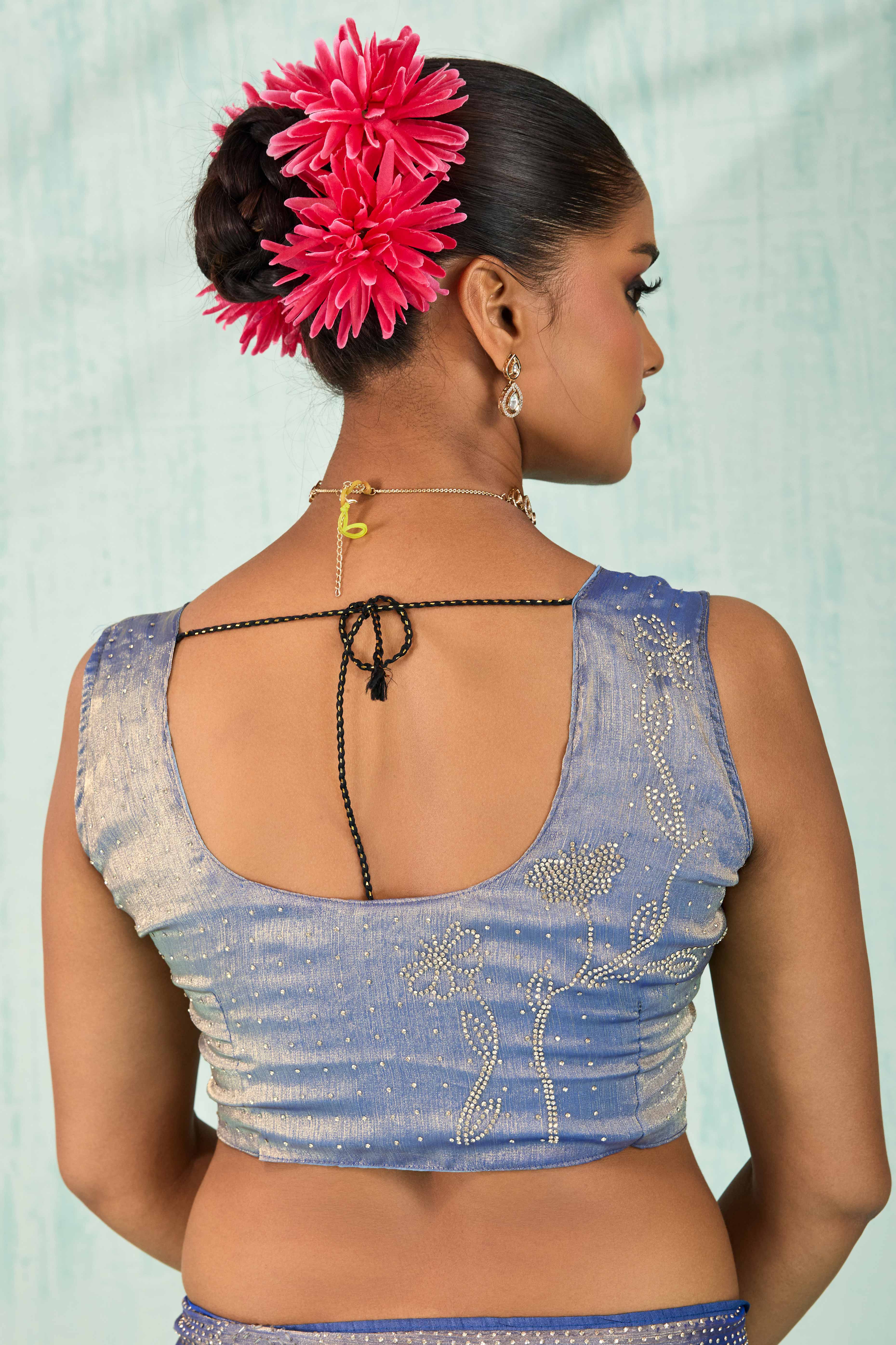 Elegant Party Wear Saree in Lavender Chiffon with Stone Embellishment - Image 7