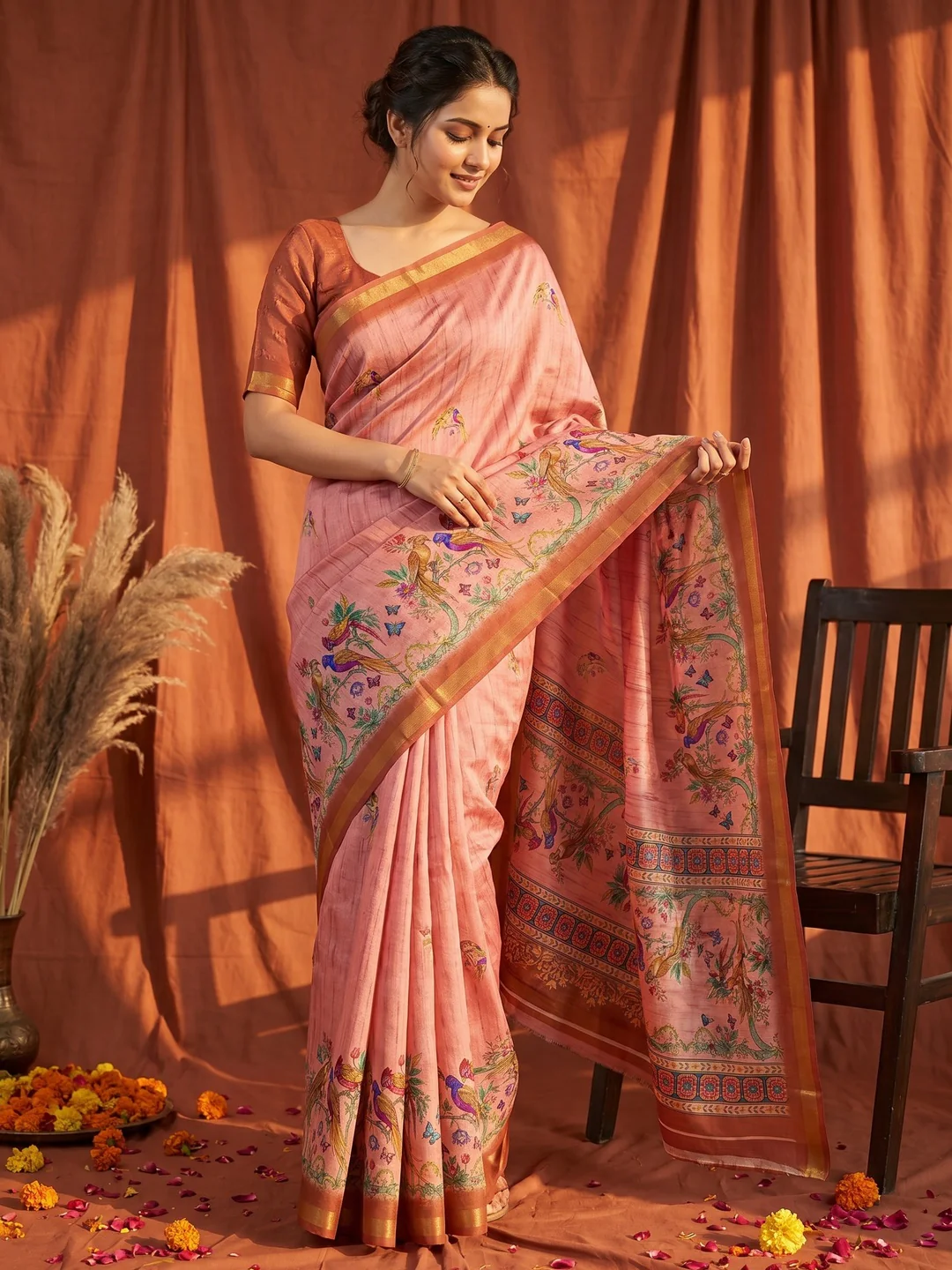 Elegant Pink Dola Silk Saree with Digital Print and Zari Border