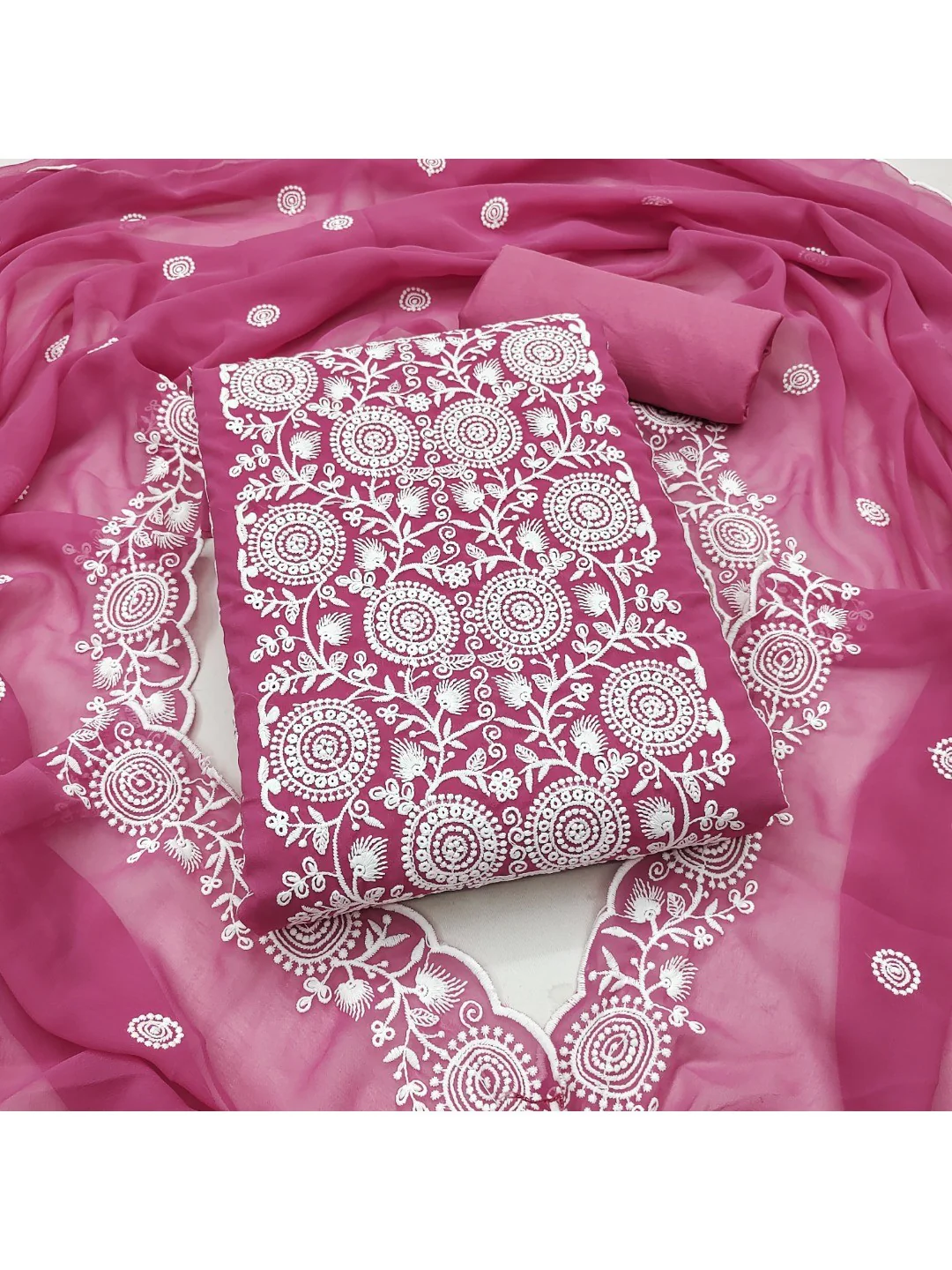 Elegant Pink Georgette Embroidered Unstitched Suit Material - Image 3