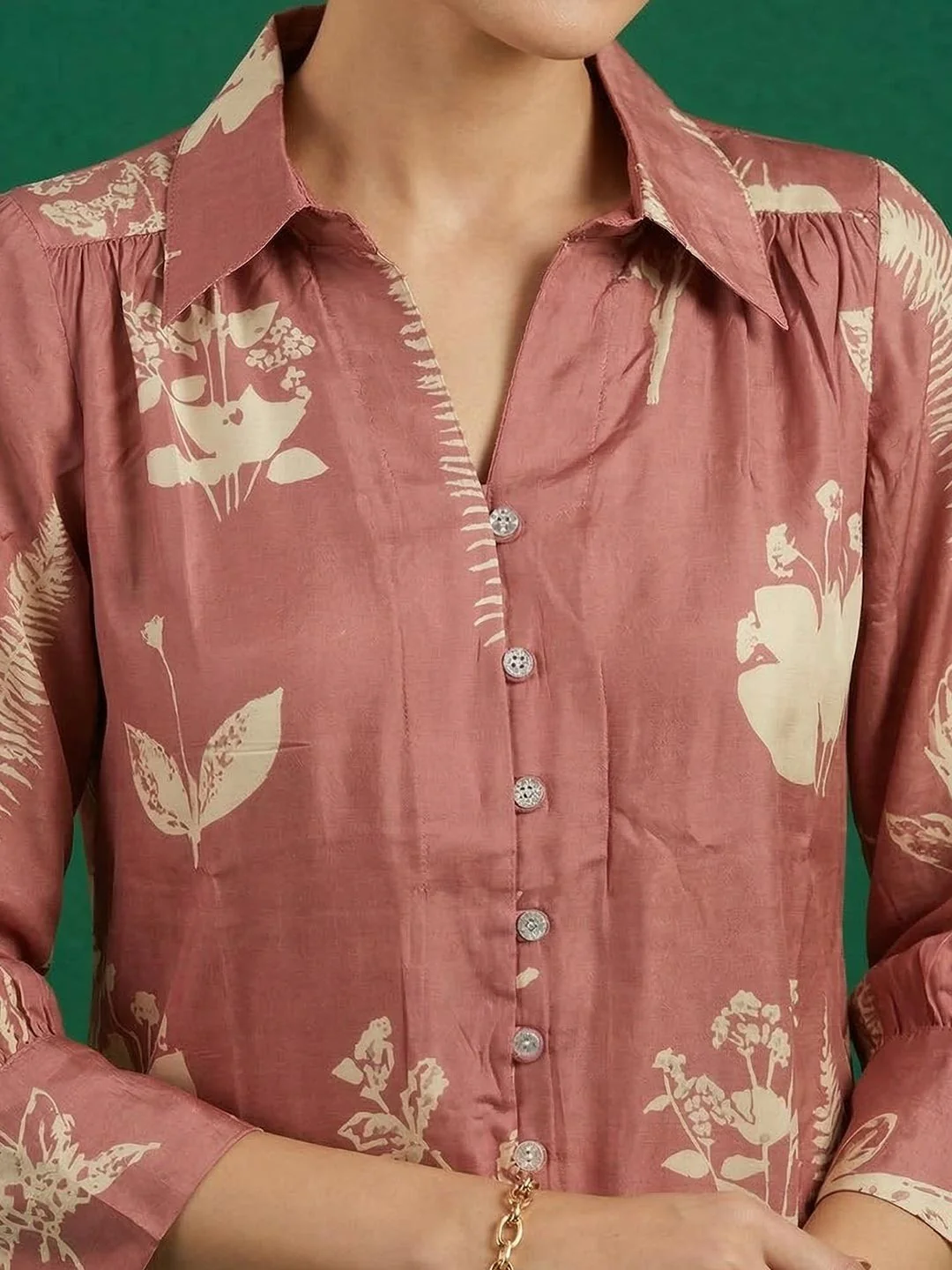 Elegant Pink Muslin Top with Floral Print and Collared Neck - Image 4