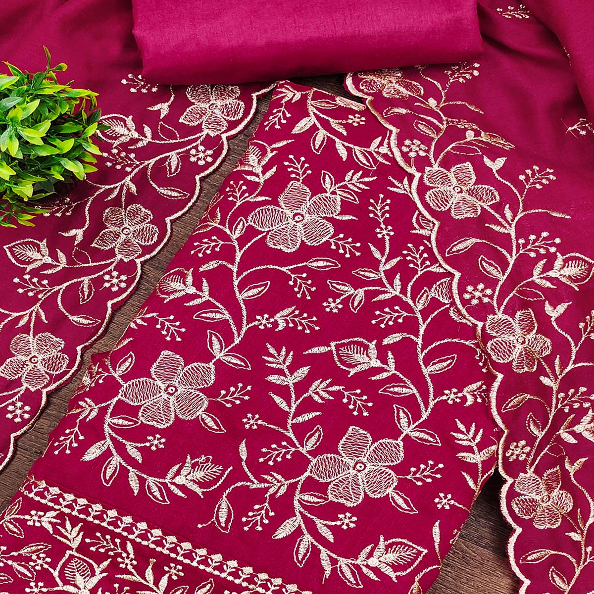 Elegant Pink Vichitra Silk Dress Material Adorned With Exquisite Floral Zari Embroidery Work - Image 2