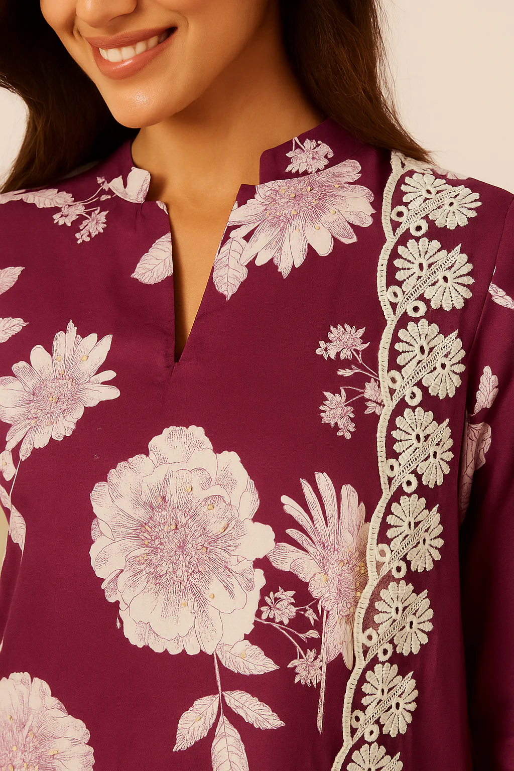 Elegant Purple Pure Cotton Salwar Suit with Floral Prints - Image 2