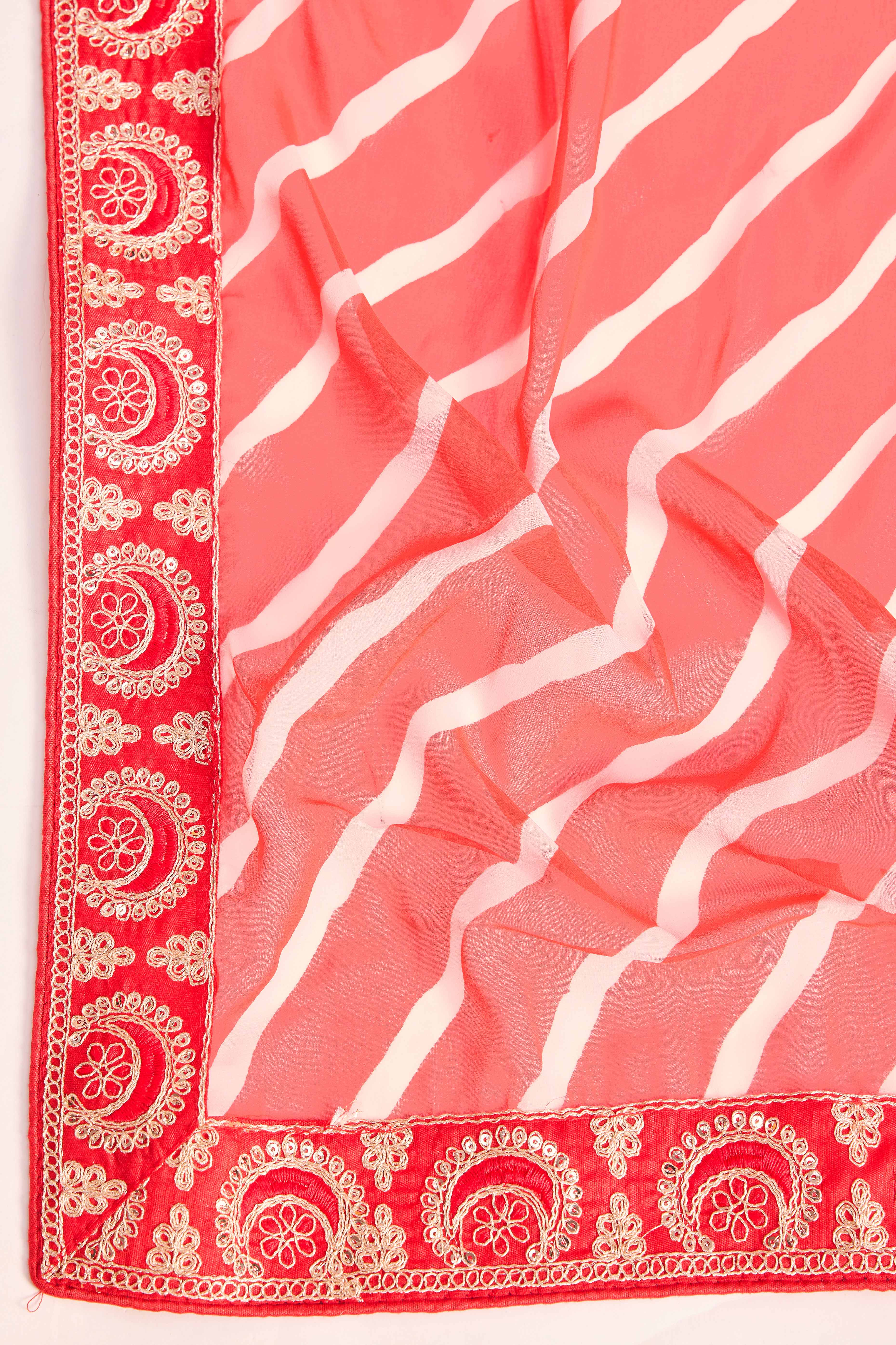 Elegant Red Leheriya Printed Saree in Flowing Georgette - Image 7