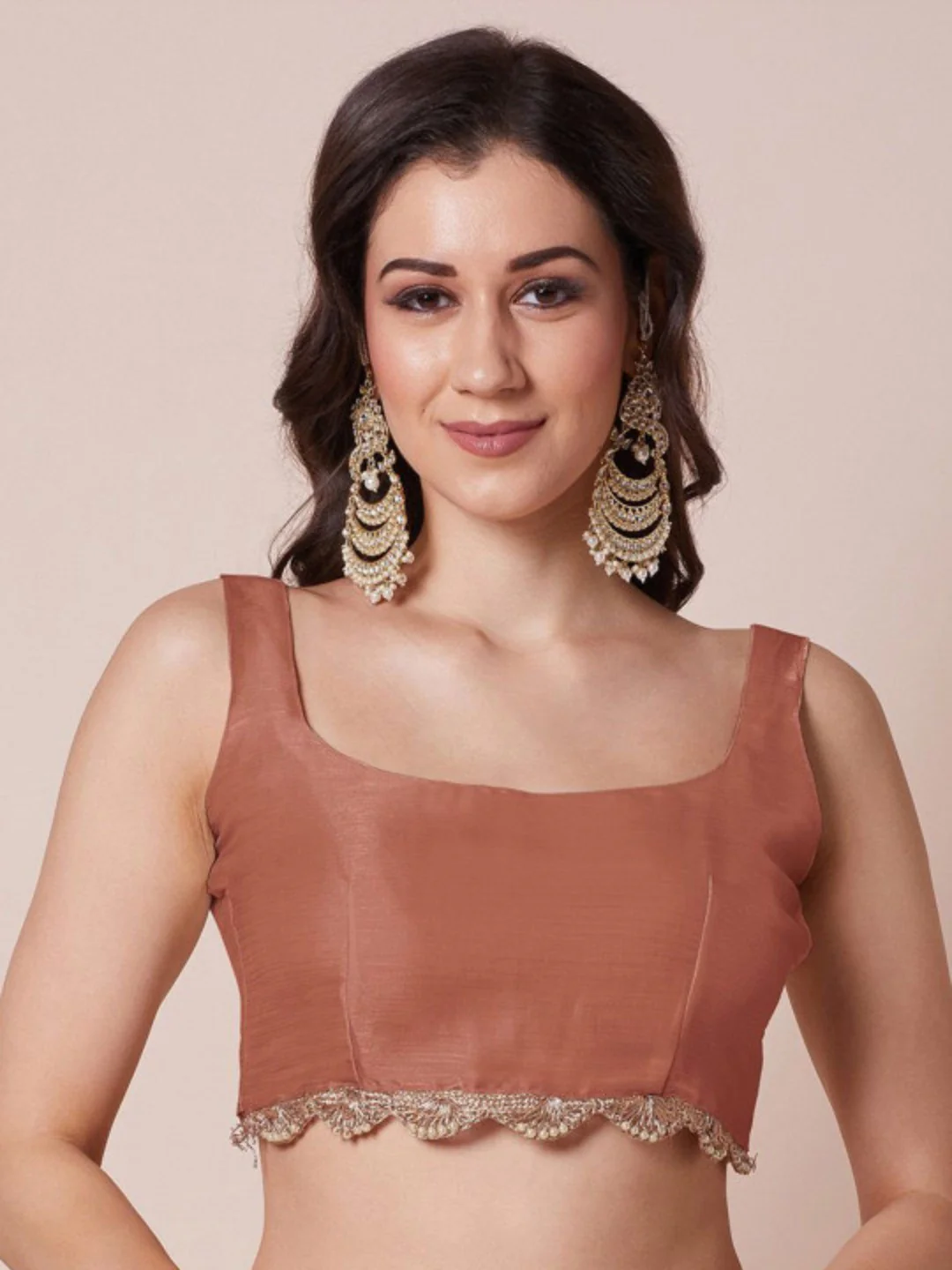 Elegant Rust Solid Art Silk Saree with Delicate Lace Border - Image 2