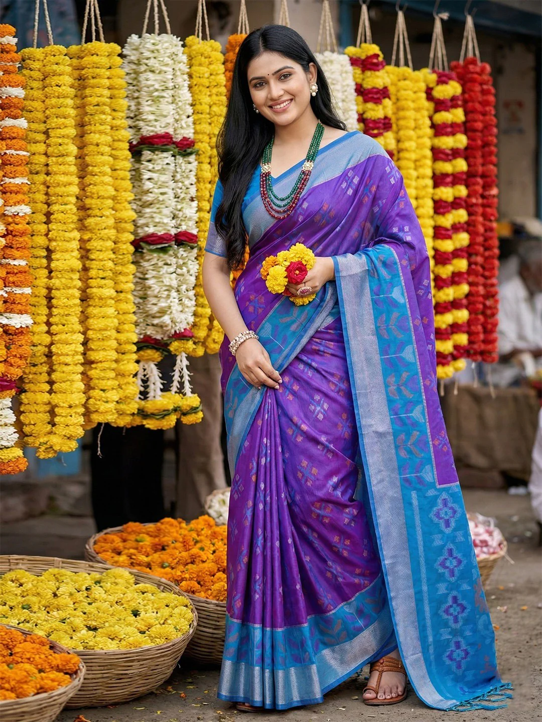 Elegant Violet Silk Blend Saree with Zari Weaving