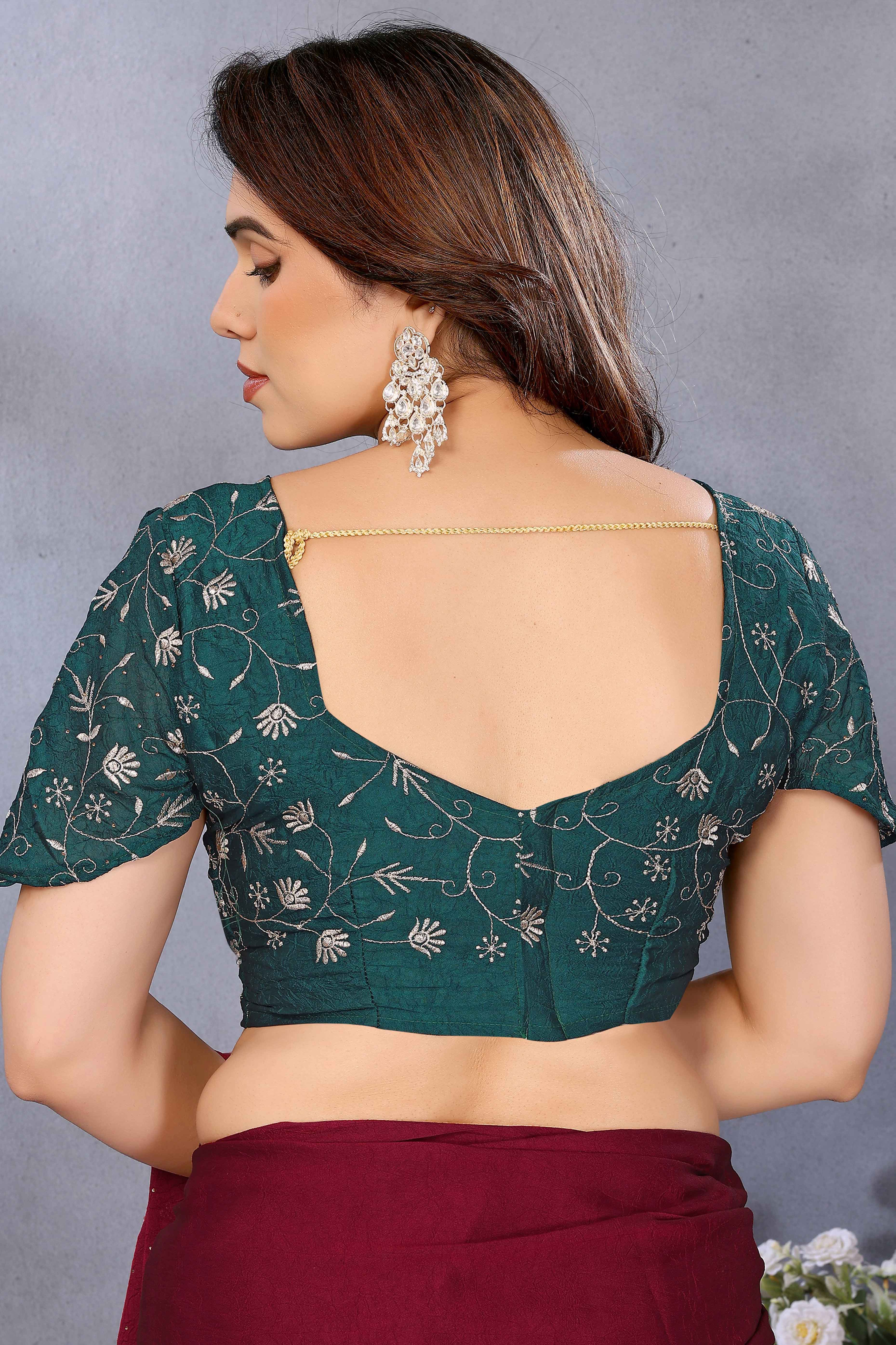 Elegant Wine Silk Blend Saree with Opulent Zari Embroidery and Sparkling Stone Work - Image 8