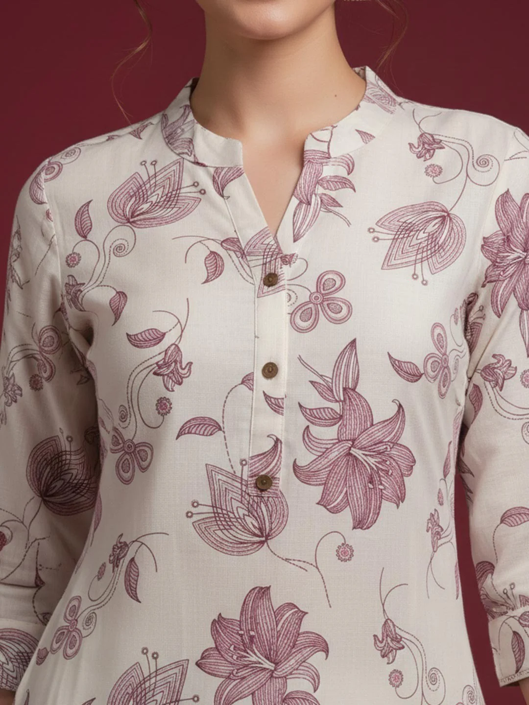 Ethnic Style Offwhite Floral Print Pure Cotton Straight Fit Kurti for Casual Wear - Image 4
