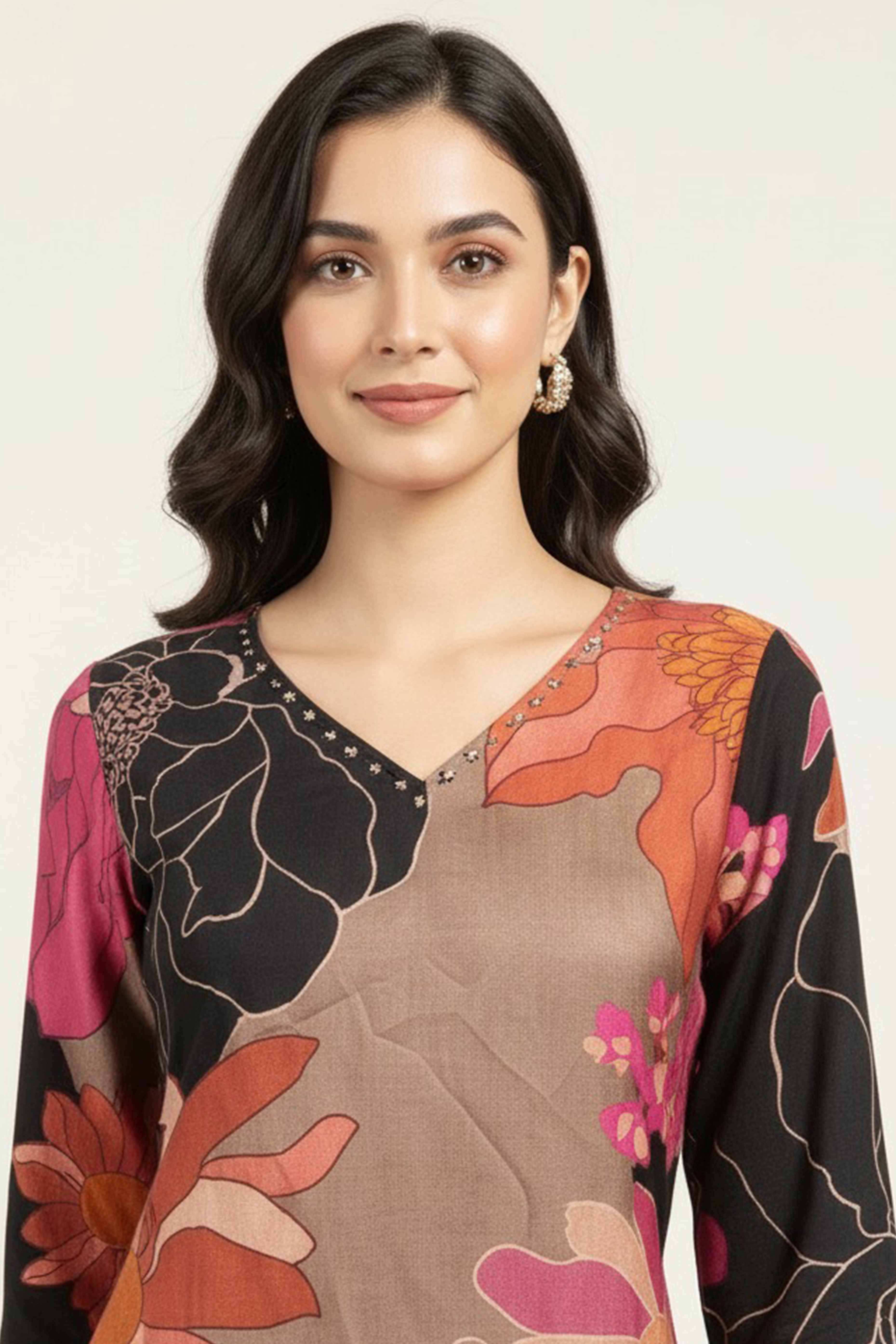 Exclusive A-Line Muslin Top Bottom Set with Multicolor Floral Prints - Image 2