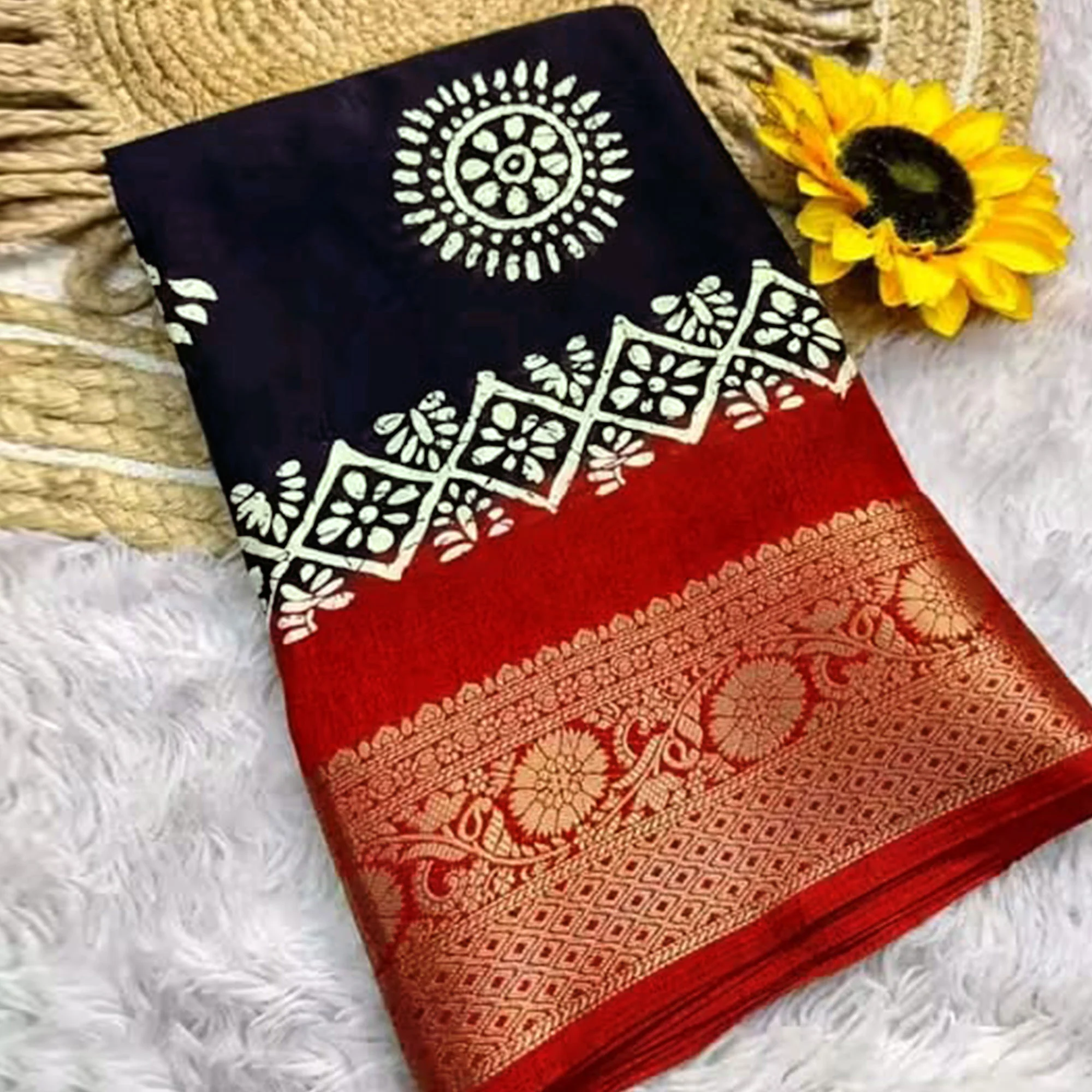 Exclusive Black Batik Printed Saree in Soft Dola Silk Fabric with Intricate Detailing