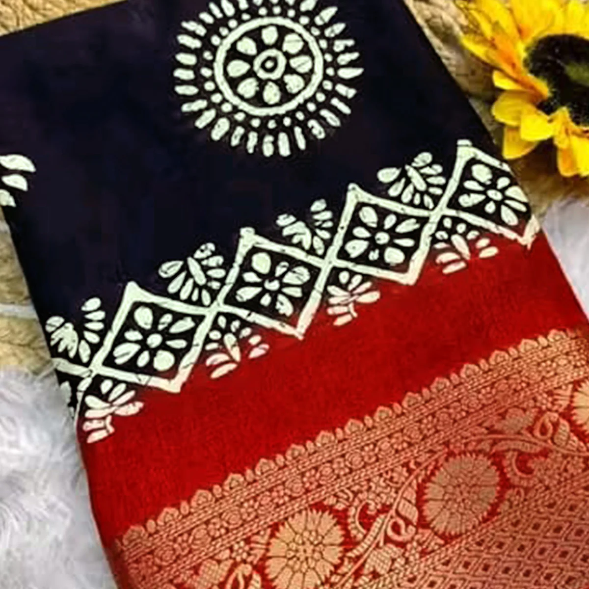Exclusive Black Batik Printed Saree in Soft Dola Silk Fabric with Intricate Detailing - Image 2