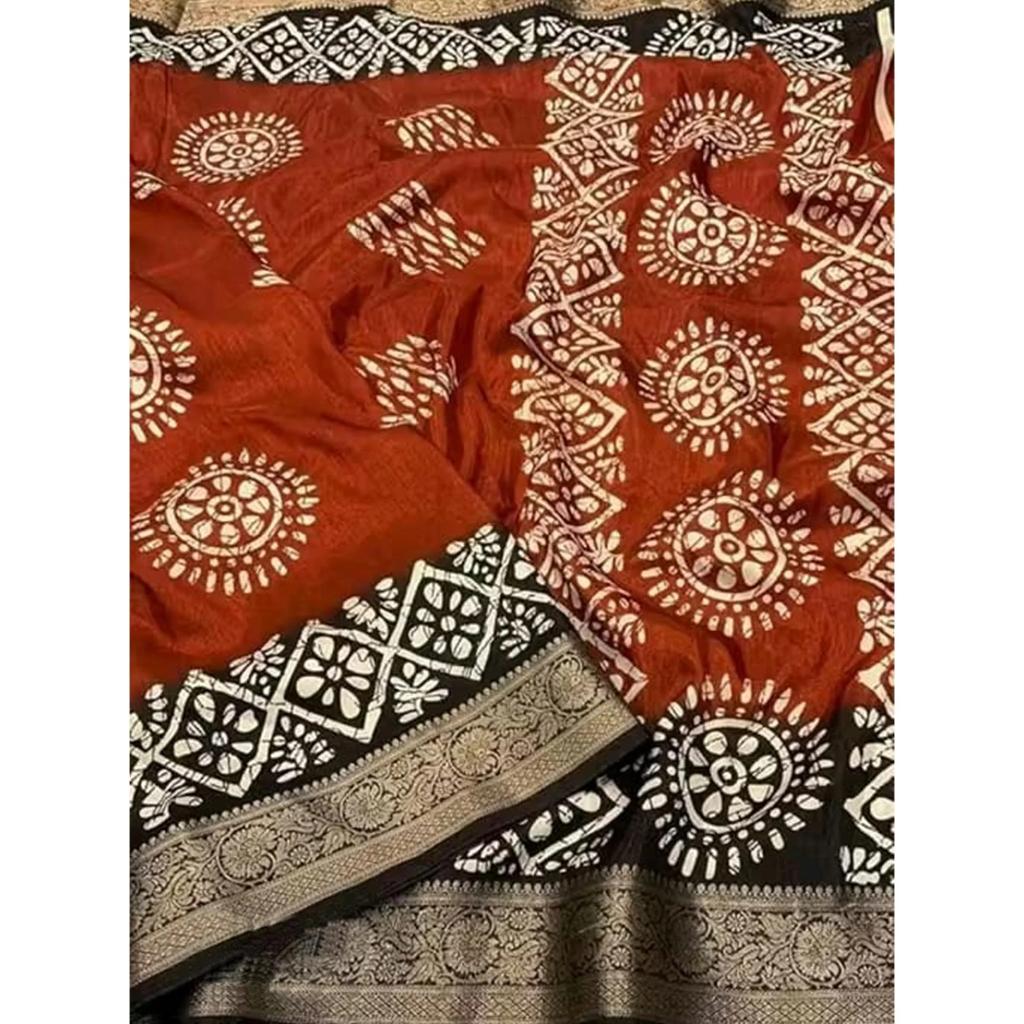 Exclusive Brown Batik Printed Saree in Soft Dola Silk Fabric with Intricate Detailing - Image 3