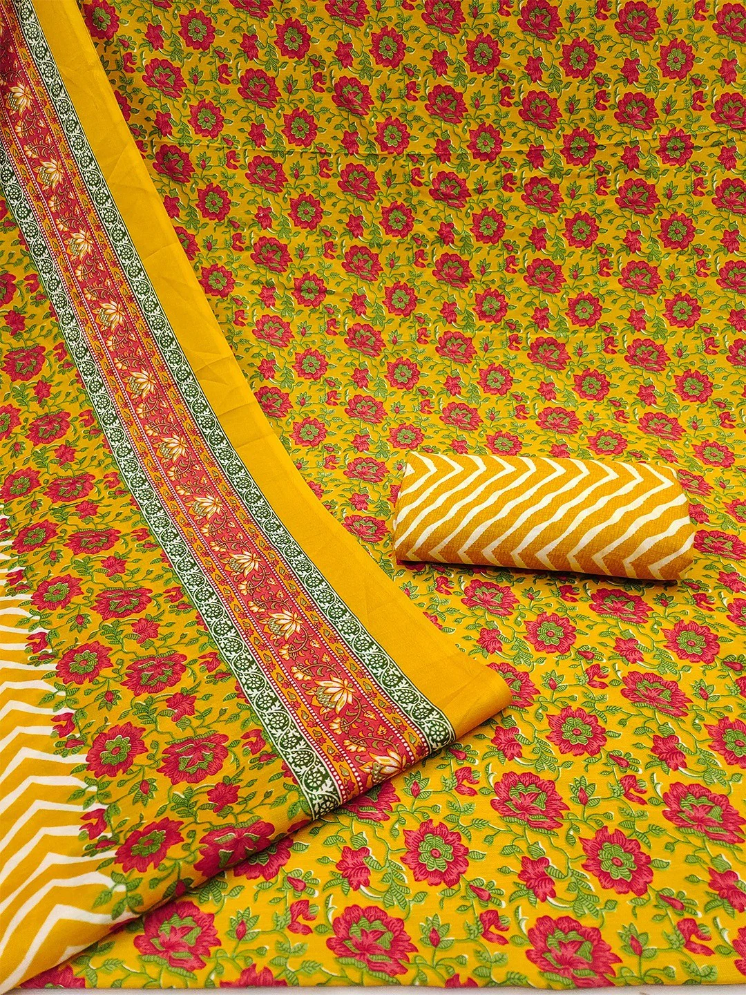 Exclusive Mustard Floral Printed Rayon Dress Material With Delicate Design Finish - Image 2