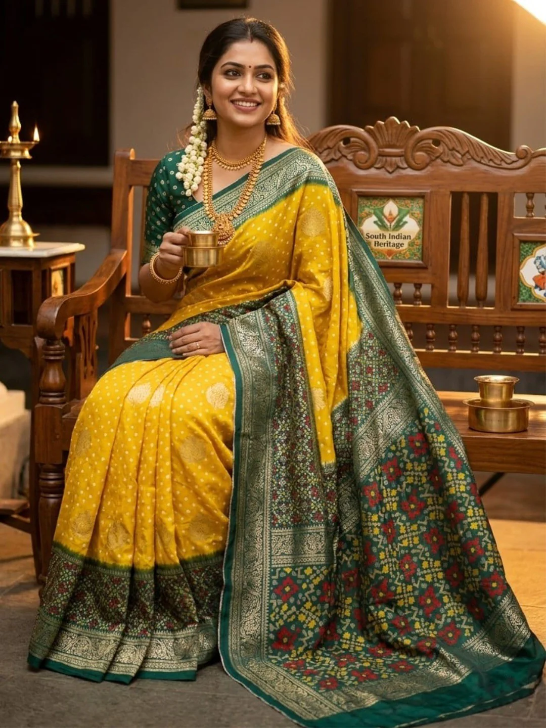 Exclusive Yellow Georgette Bandhani Print Saree with Zari Work - Image 5