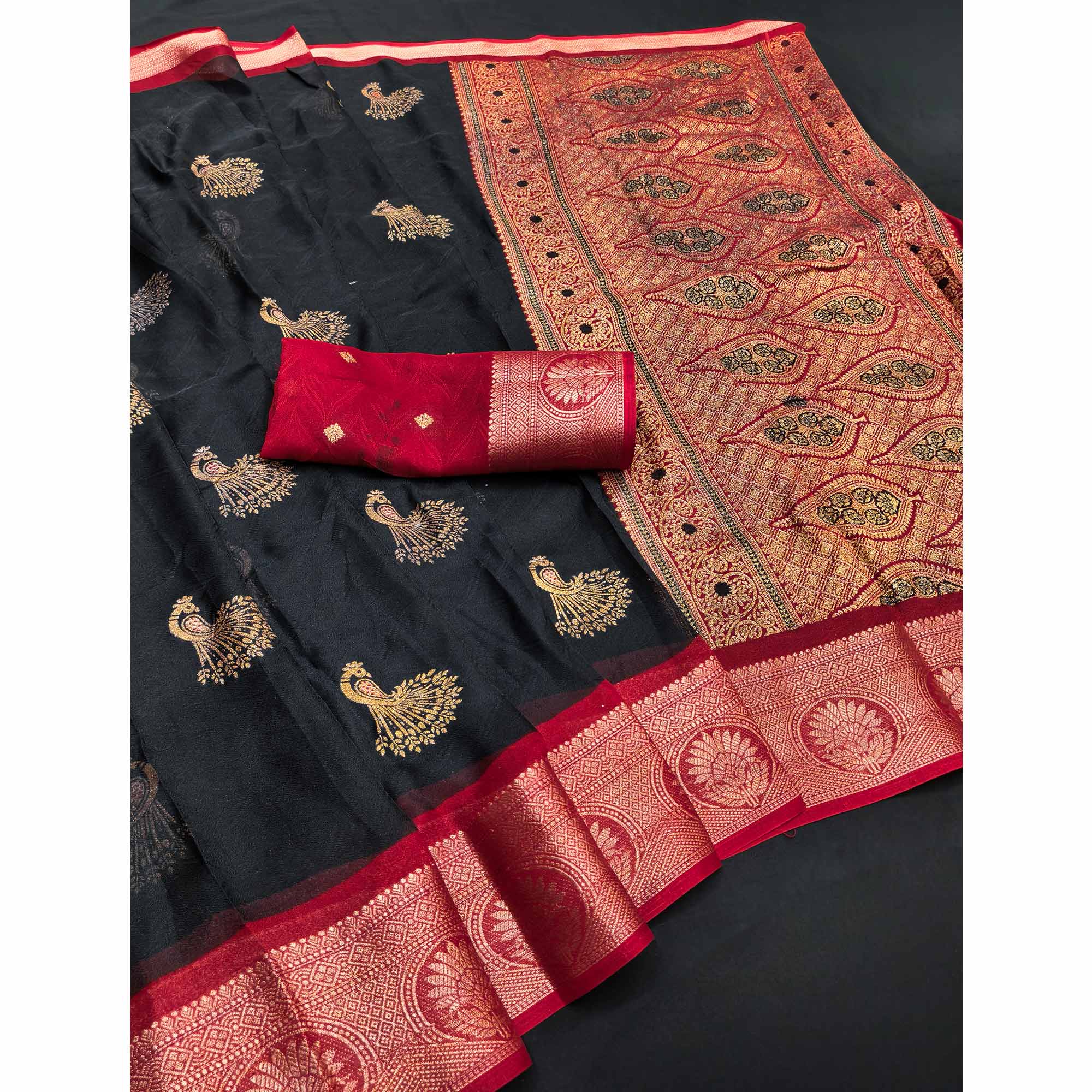 Festive Black Dola Silk Saree Enhanced with Ornate Zari Weaving - Image 3