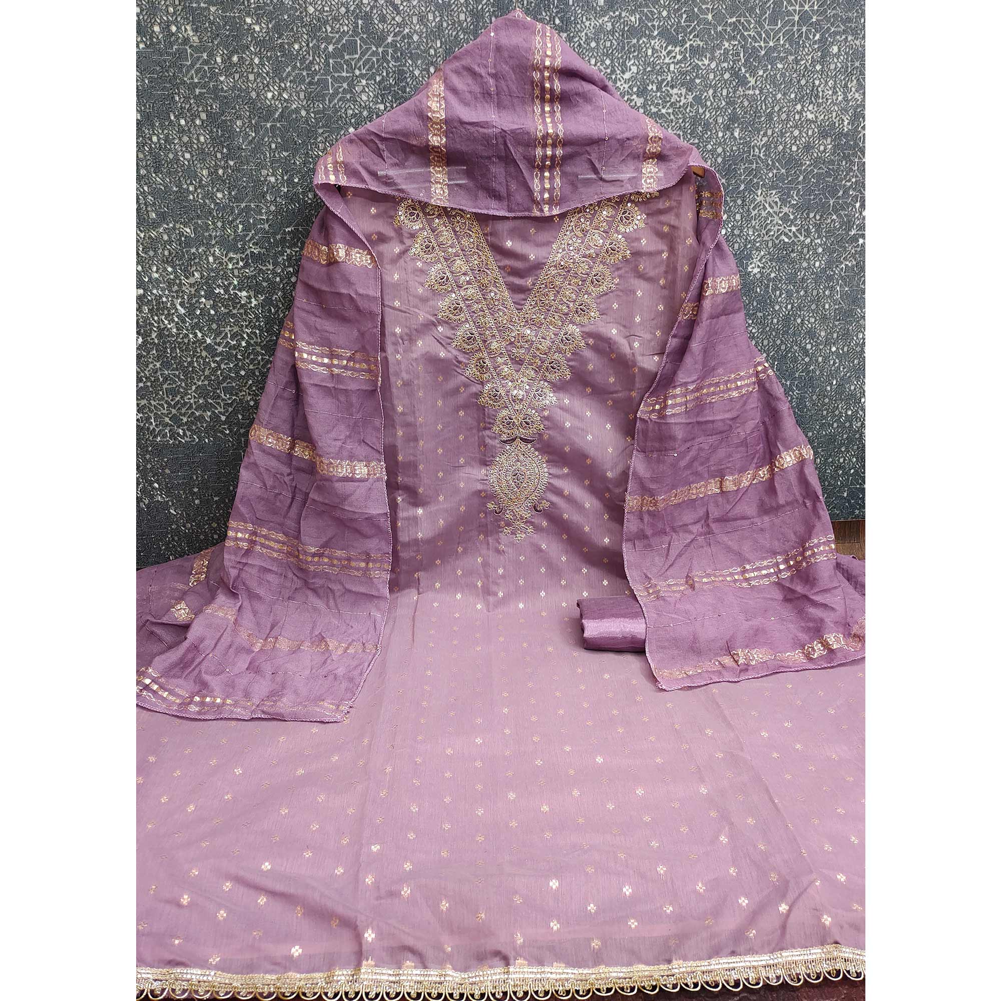 Festive Lavender Embroidered Dress Material Crafted from Rich Chanderi Silk with Zari Work - Image 4