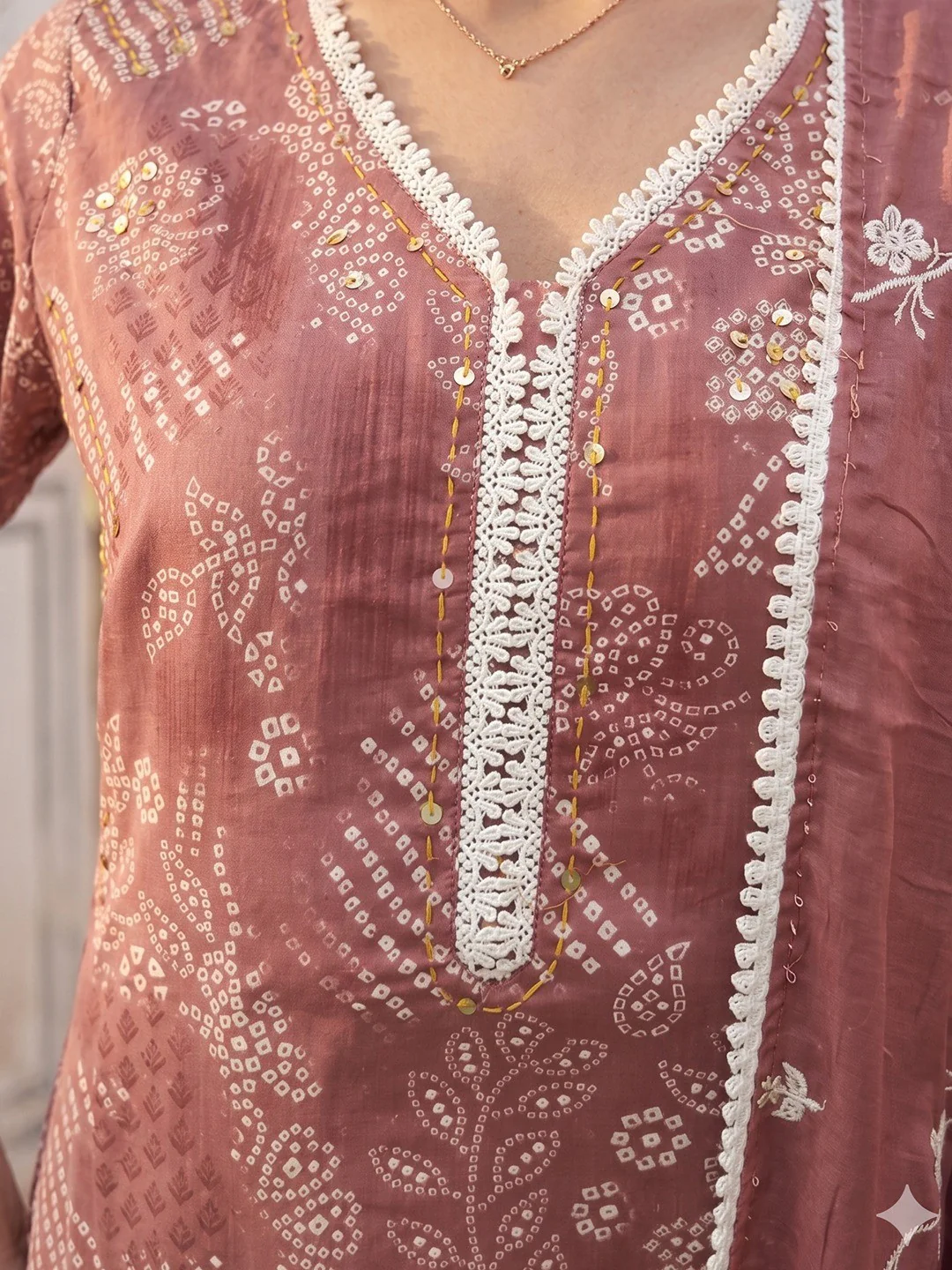 Festive Mauve Pure Cotton Straight Salwar Suit with Lace Work - Image 4