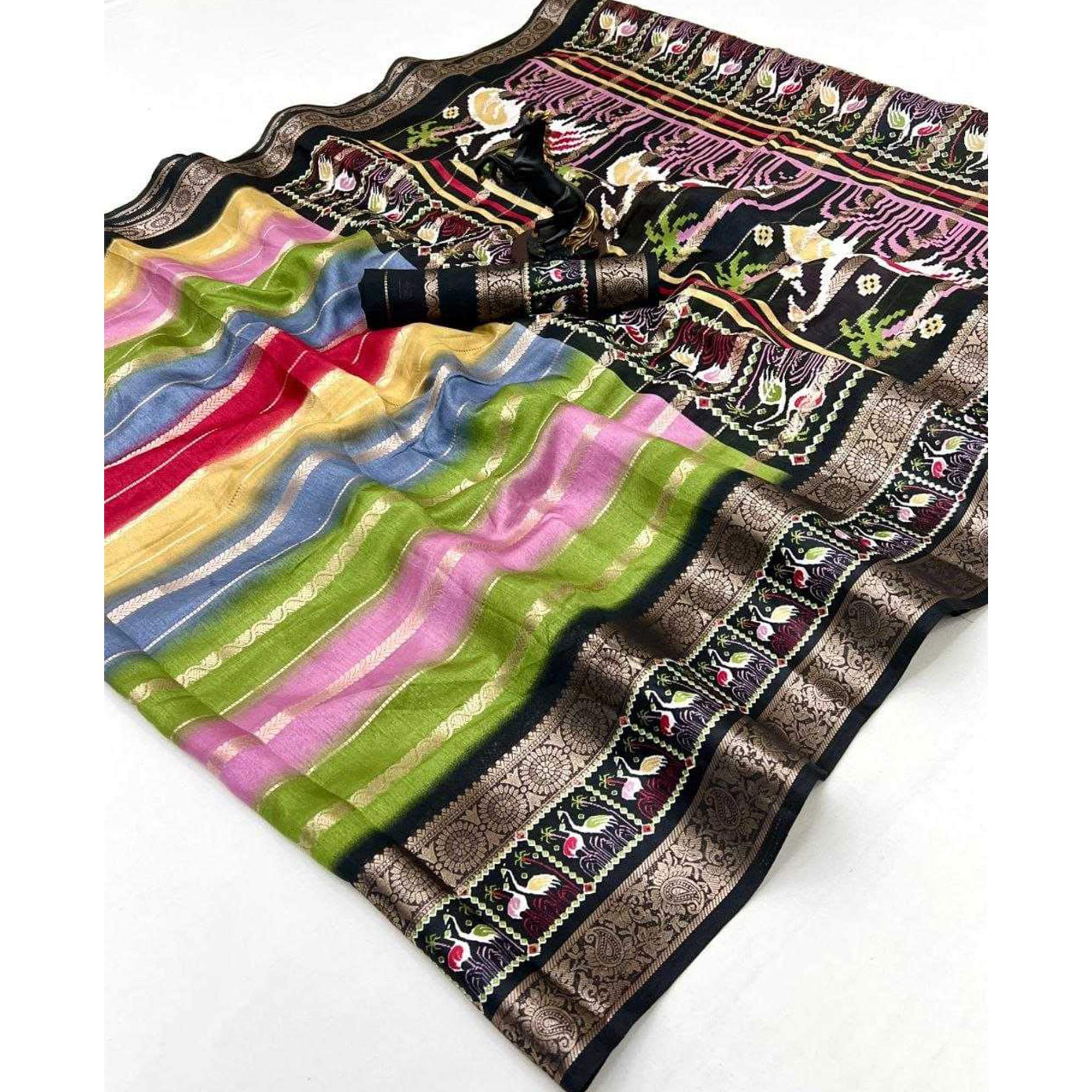 Festive Wear Multicolor Striped Dola Silk Saree with Elegant Zari Weave - Image 3