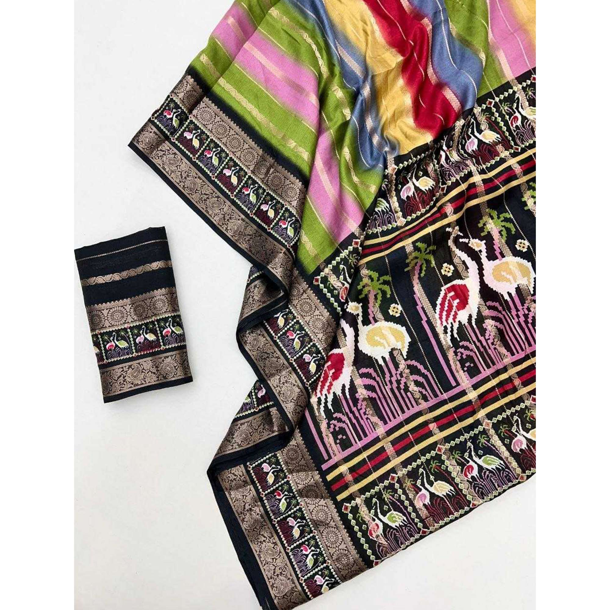 Festive Wear Multicolor Striped Dola Silk Saree with Elegant Zari Weave - Image 7