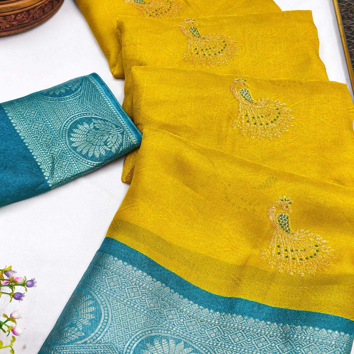 Festive Yellow Dola Silk Saree Enhanced with Ornate Zari Weaving - Image 2