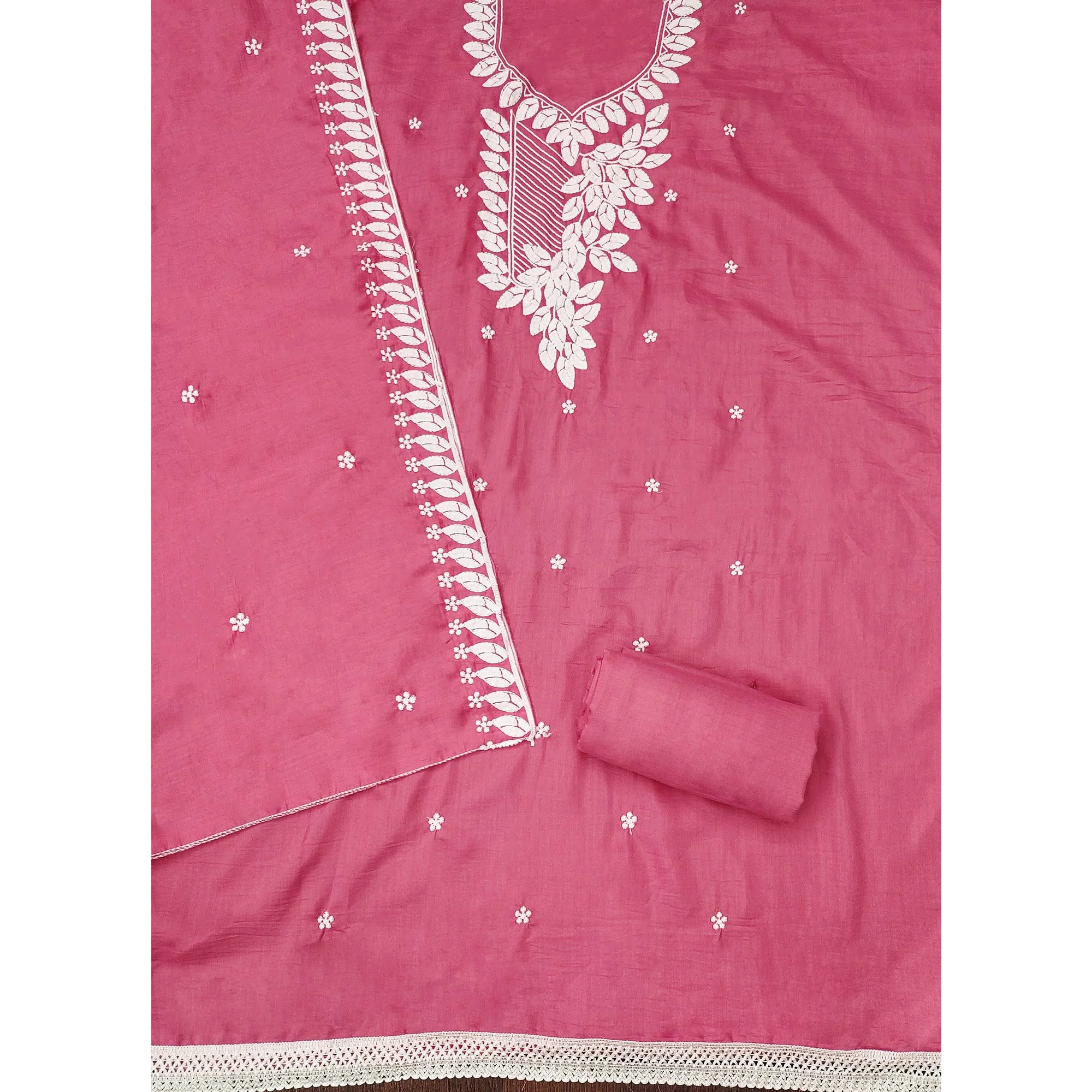 Gajari Pink Floral Embroidered Cotton Blend Dress Material - Image 4
