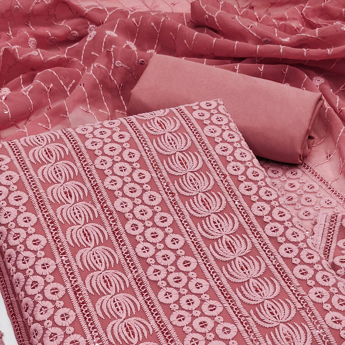 Gajari Pink Sequin Embroidered Georgette Dress Material - Image 2