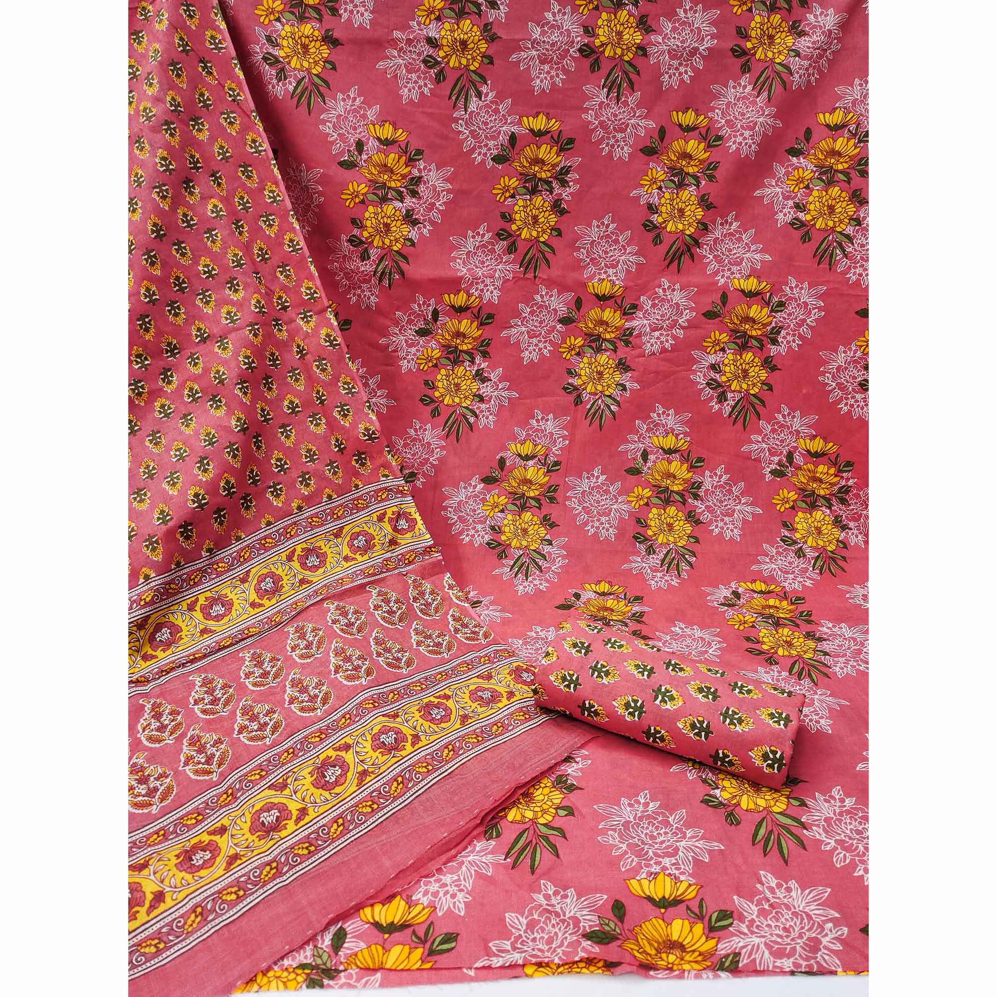 Gajri Pink Floral Printed Pure Cotton Dress Material - Image 3