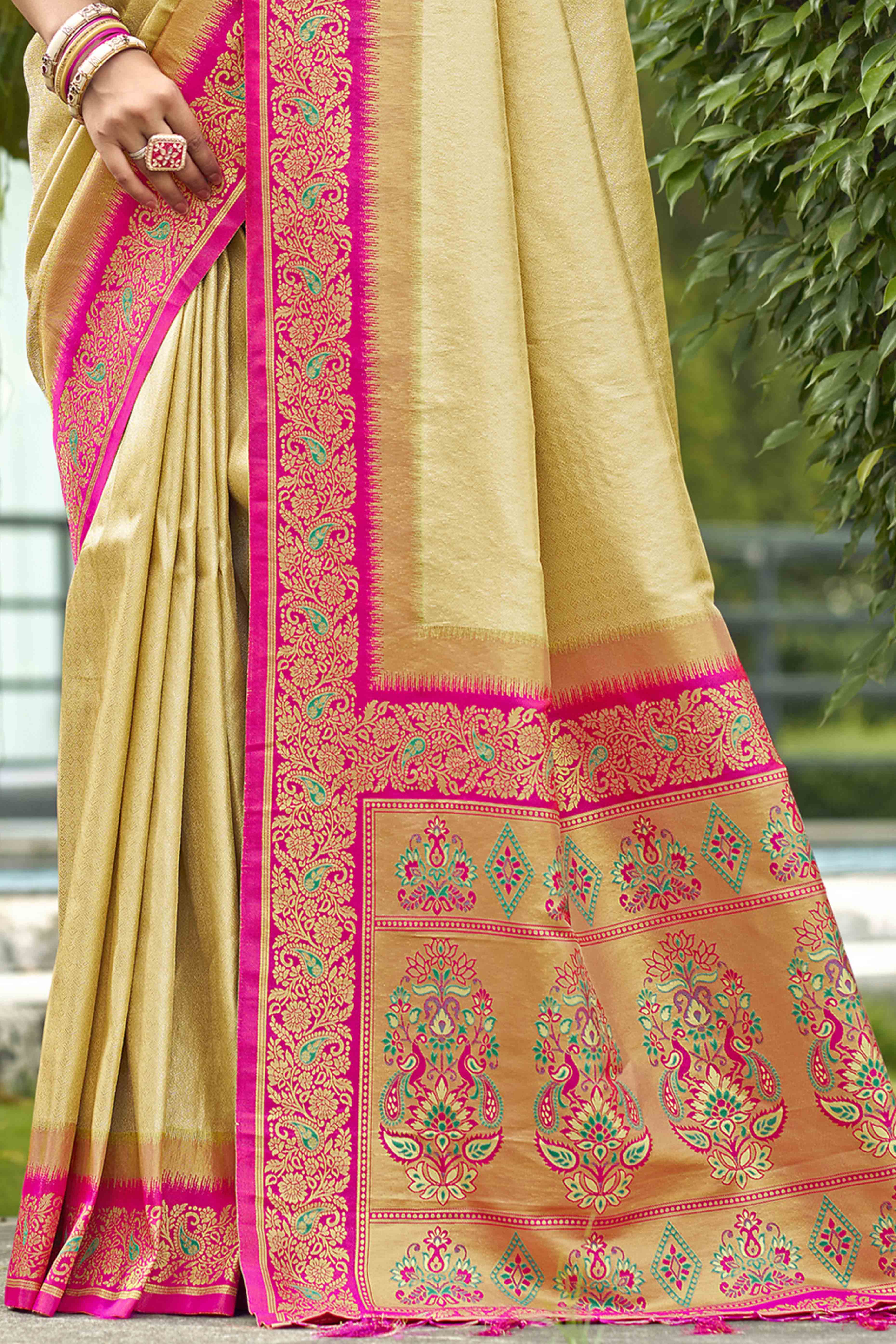 Gold Zari Weaving Organza Saree - Image 4