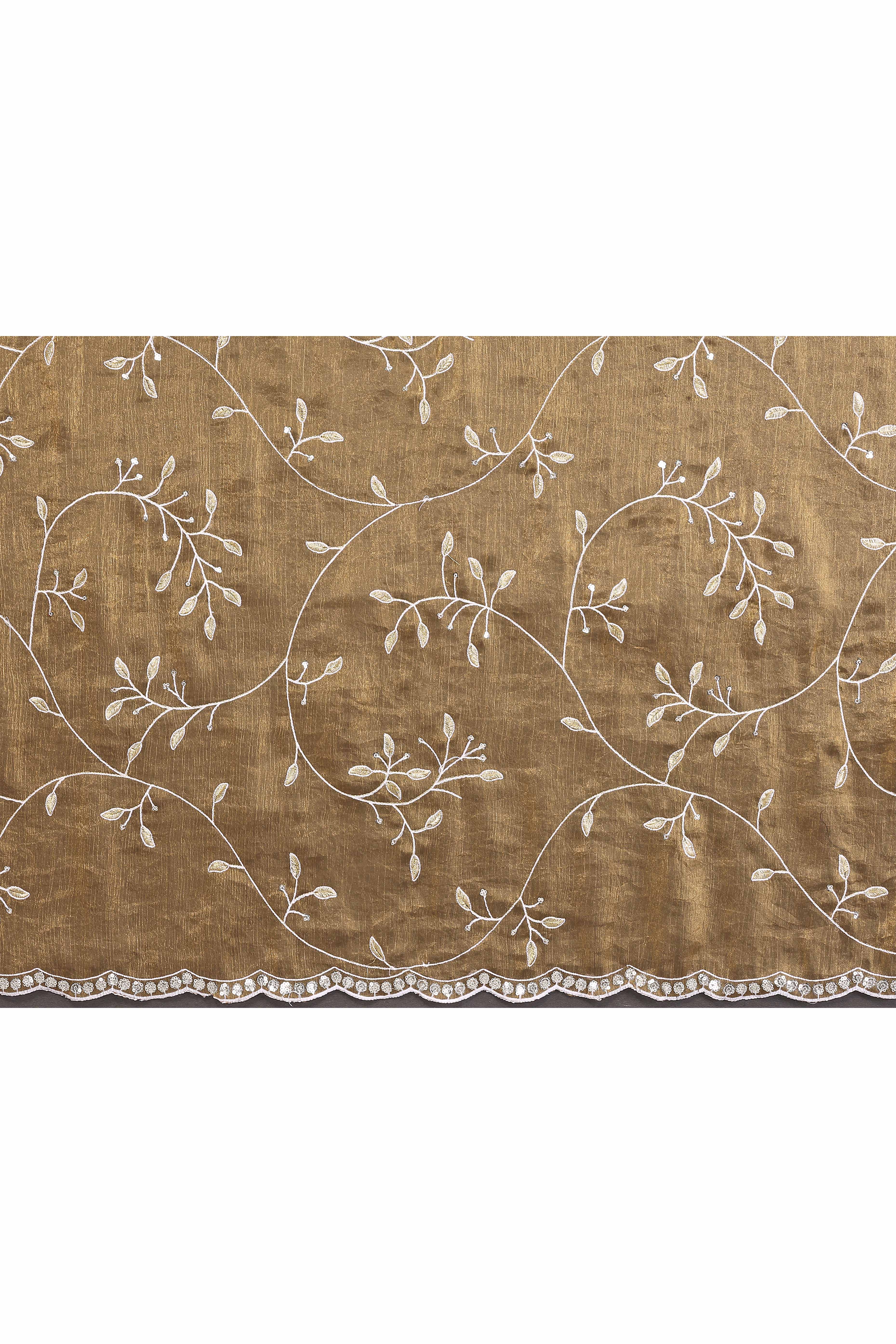 Golden Brown Jimmy Choo Chiffon Saree Adorned with Delicate Floral Sequins Embroidery - Image 8