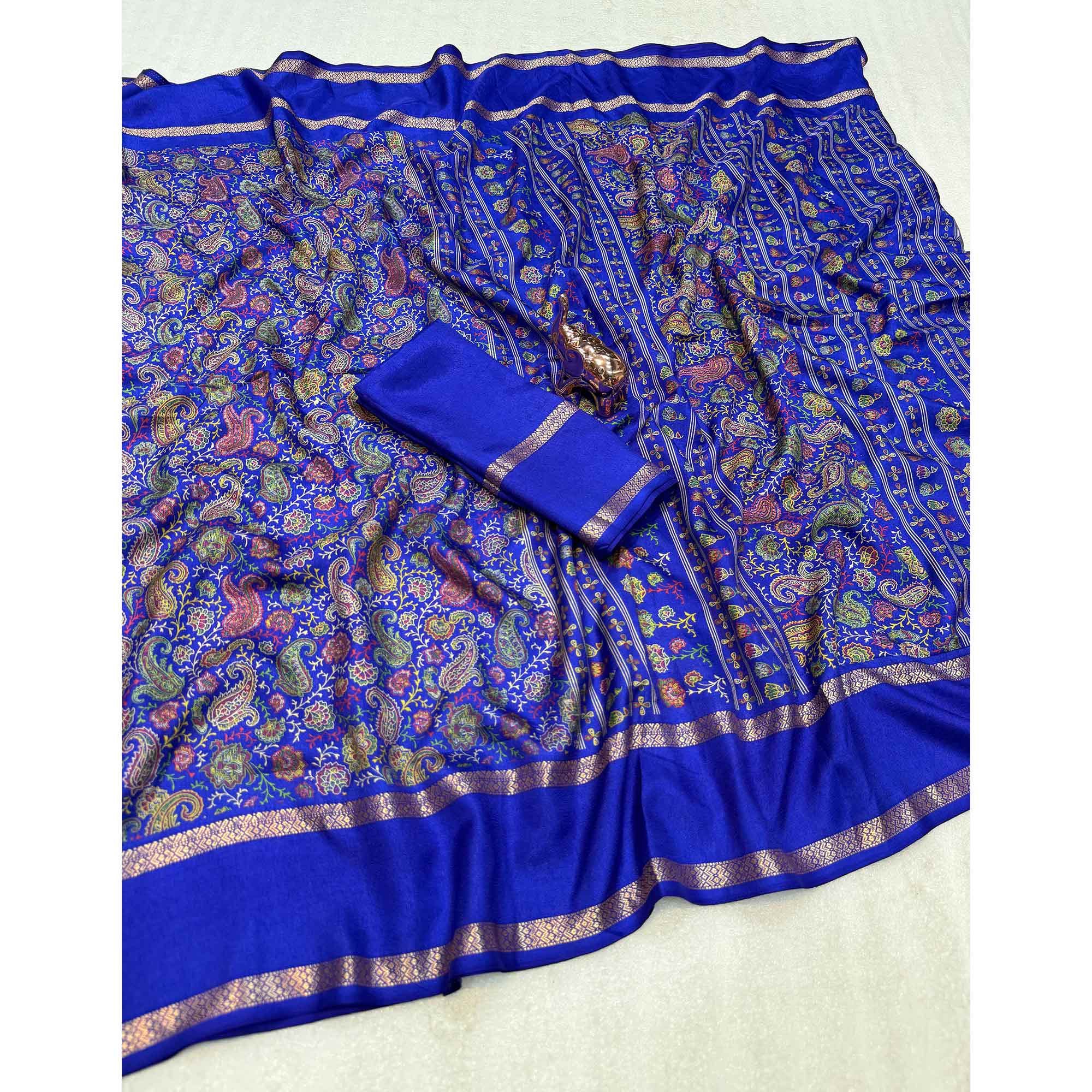 Gorgeous Blue Soft Silk Blend Saree Featuring Classic Paisley Prints for Elegant Occasions - Image 3