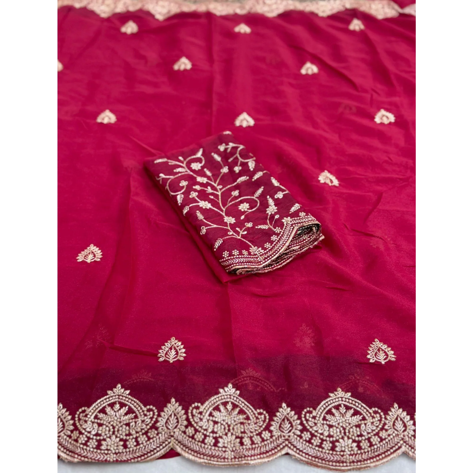 Gorgeous Pink Floral Embroidered Georgette Saree Accented With Luxurious Zari Work - Image 3