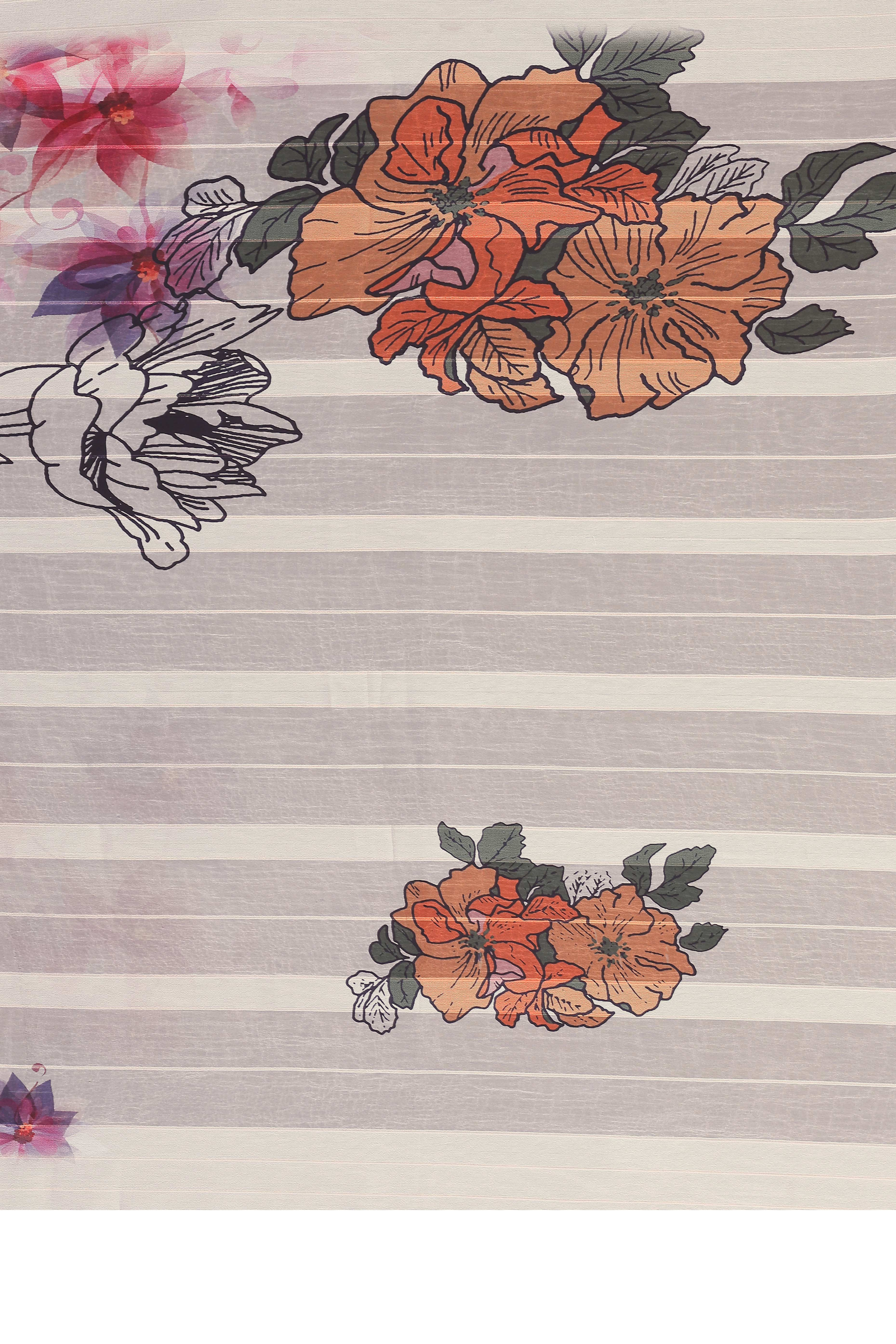 Graceful Beige Floral Digital Print Georgette Saree Featuring Zari Work & Vibrant Striped - Image 7