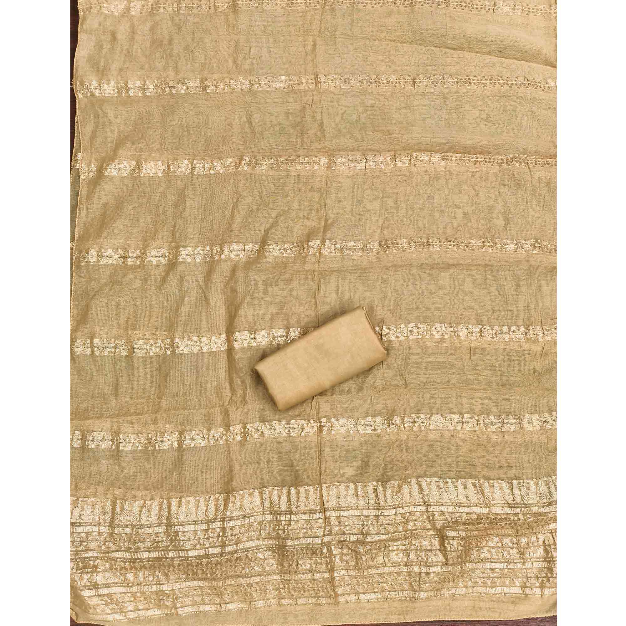 Graceful Beige Jacquard Dress Material Featuring Floral Weaving & Sequins Cording Embroidery - Image 5