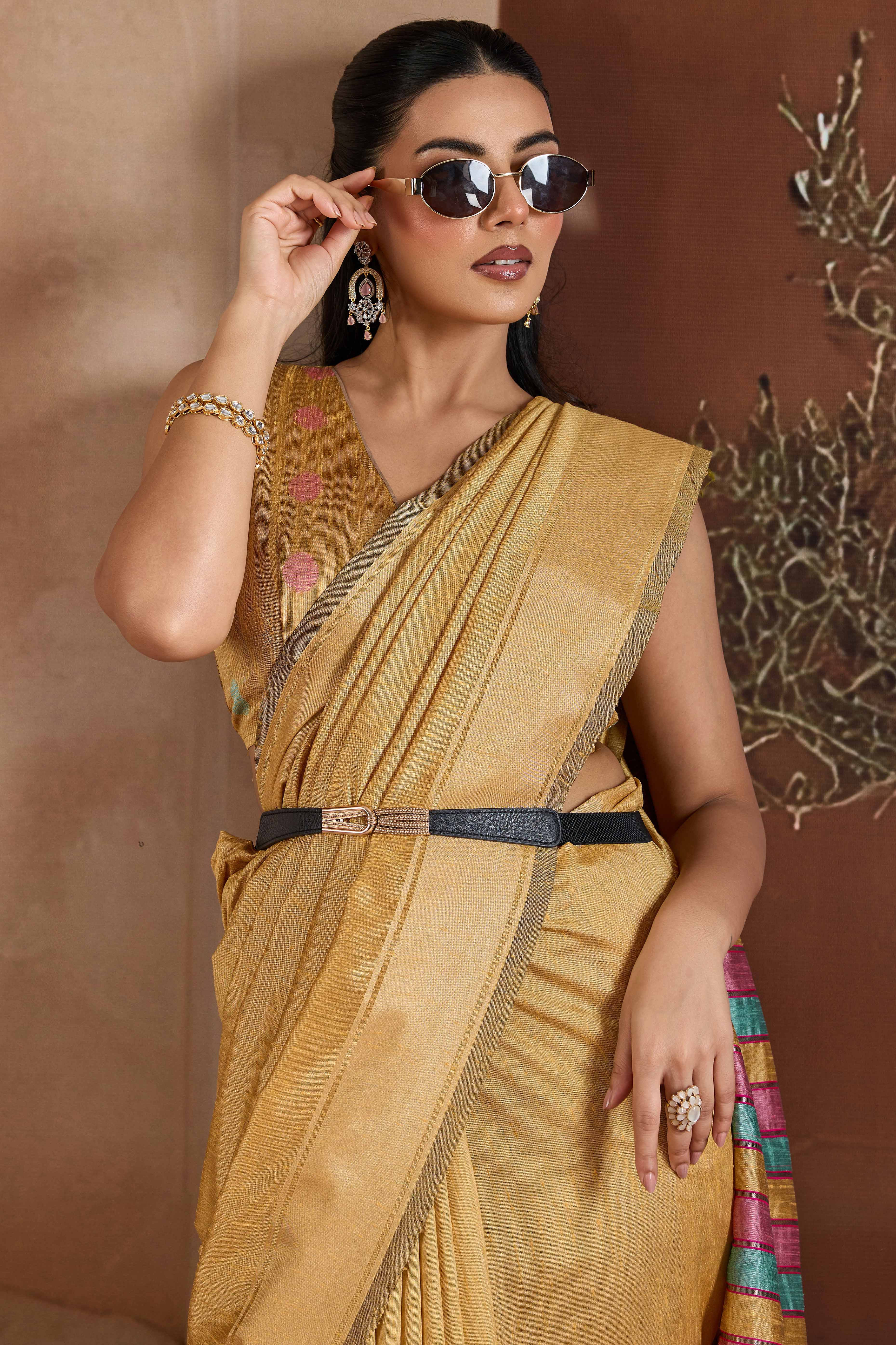 Graceful Chikoo Zari Woven Bhagalpuri Silk Saree Accented With Tassel Pallu - Image 6