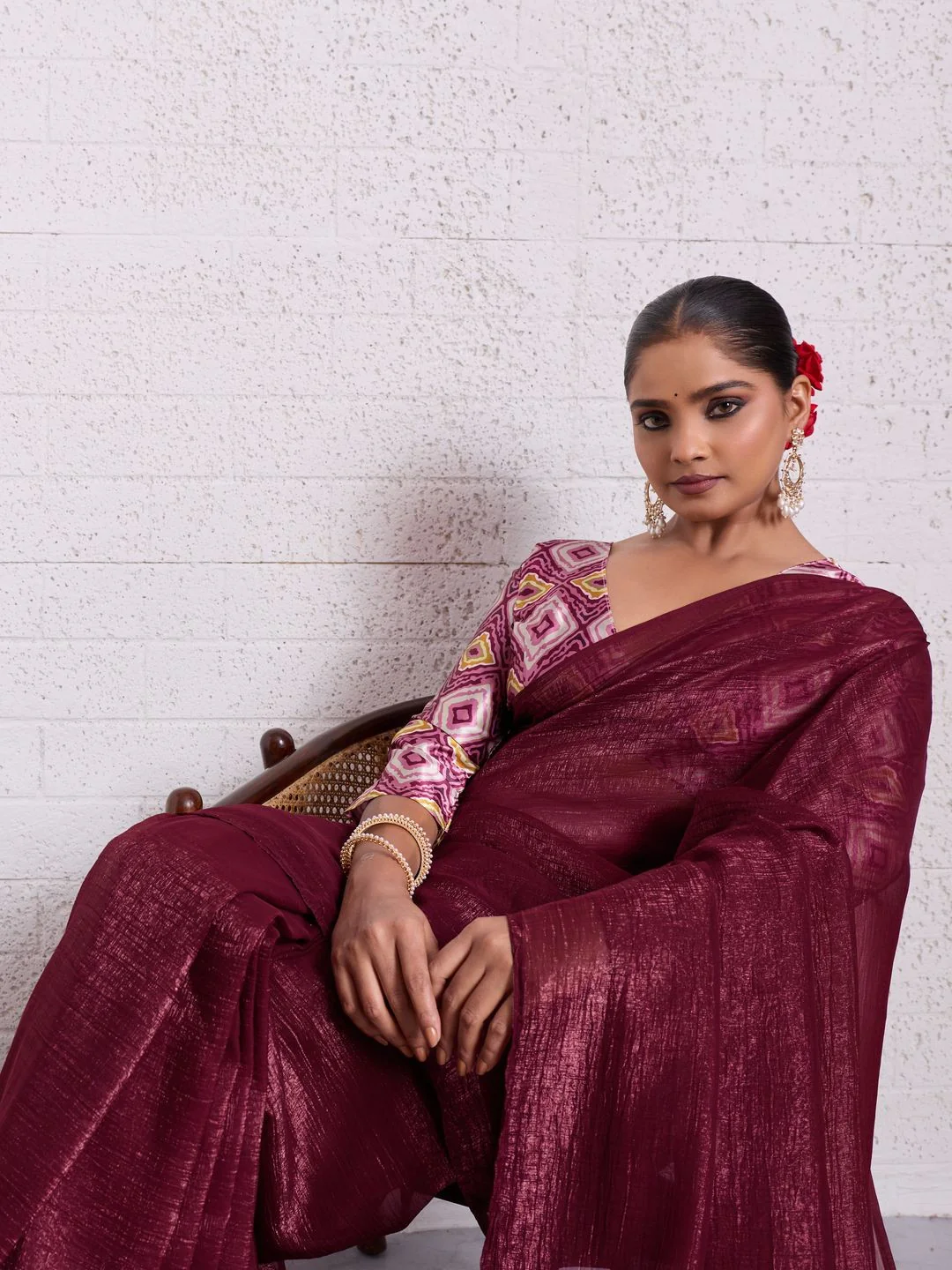 Graceful Dark Maroon Solid Pure Crunchy Saree Accented With Fine Tassel Pallu - Image 4