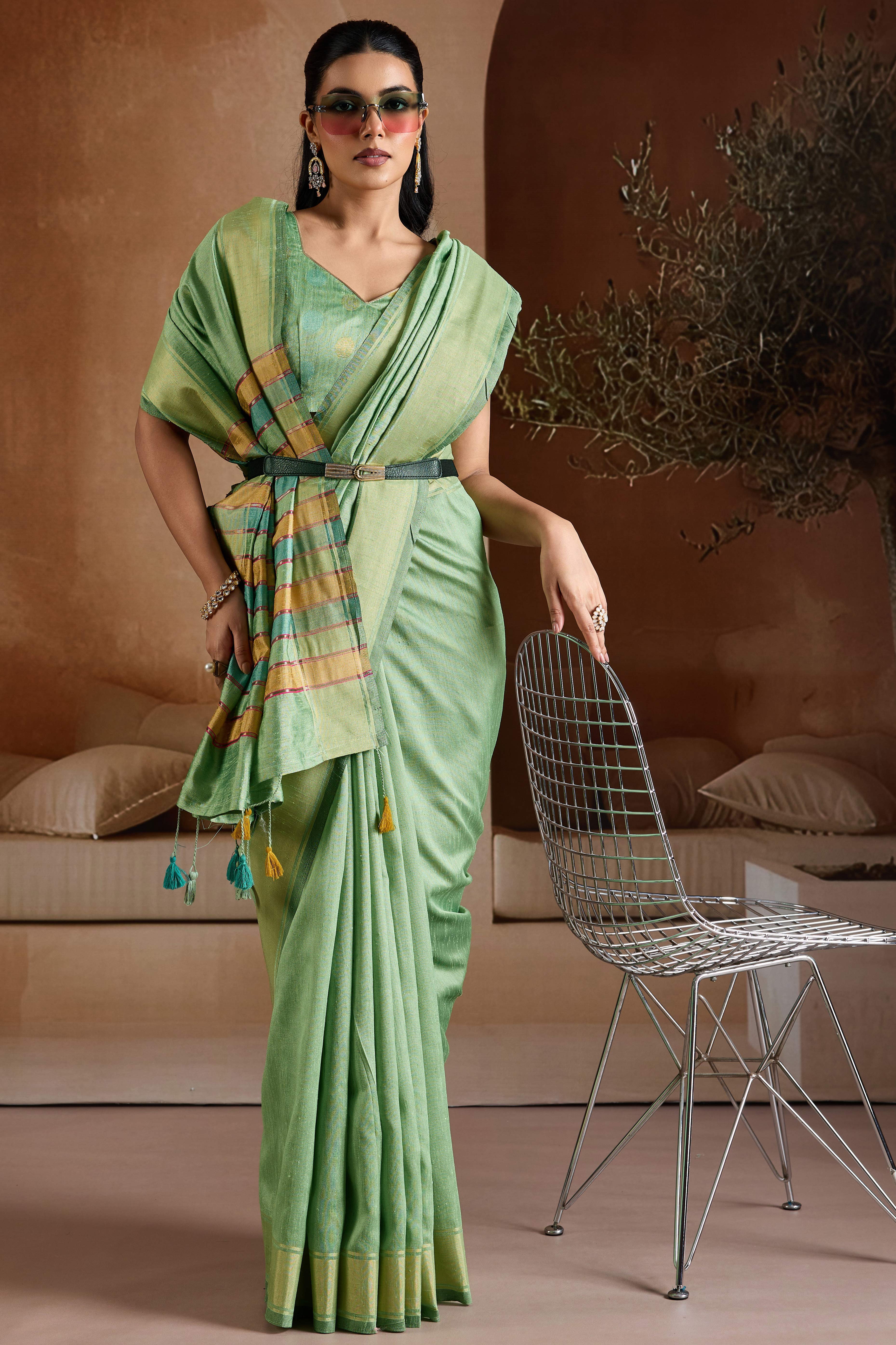 Graceful Green Zari Woven Bhagalpuri Silk Saree Accented With Tassel Pallu - Image 3