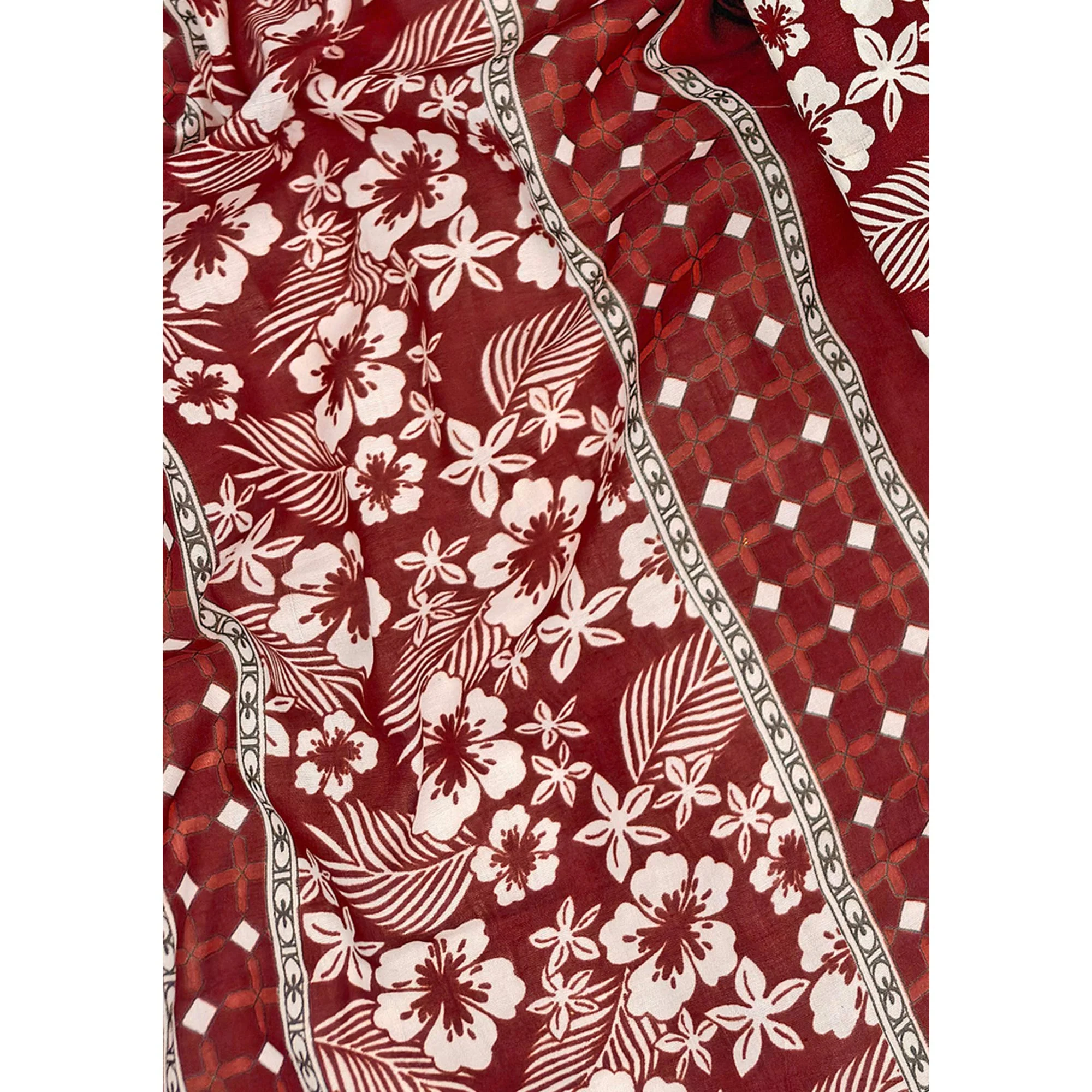 Graceful Maroon Floral Printed Cotton Blend Dress Material With Lace Border - Image 5