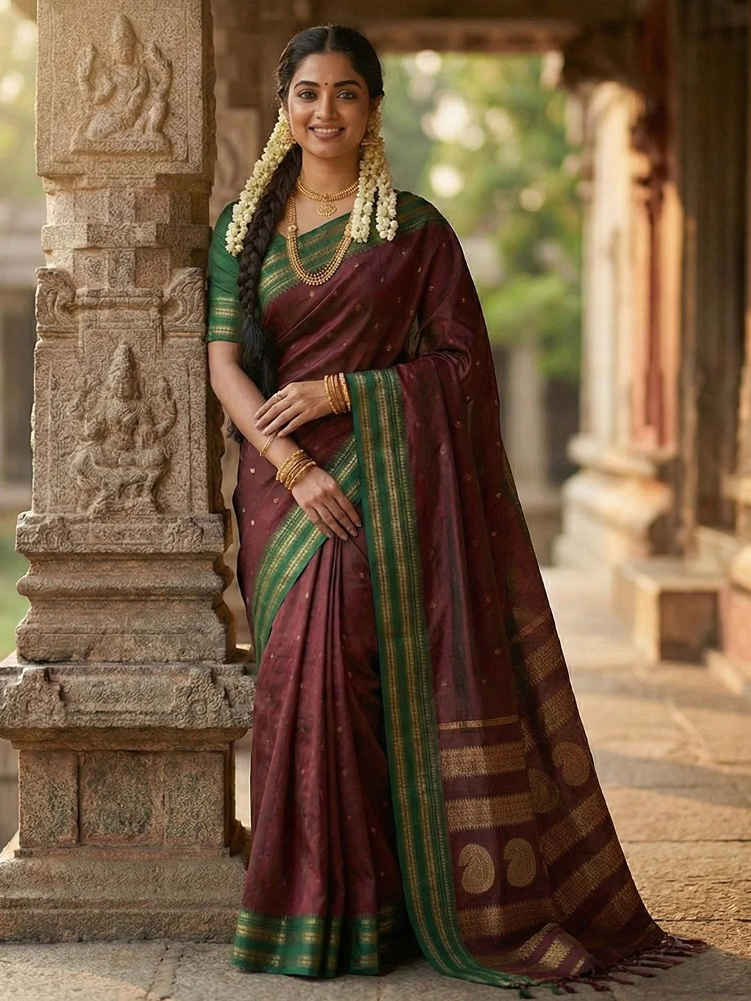 Graceful Maroon Woven Silk Blend Saree With Paisley Pattern Pallu & Decorative Tassels