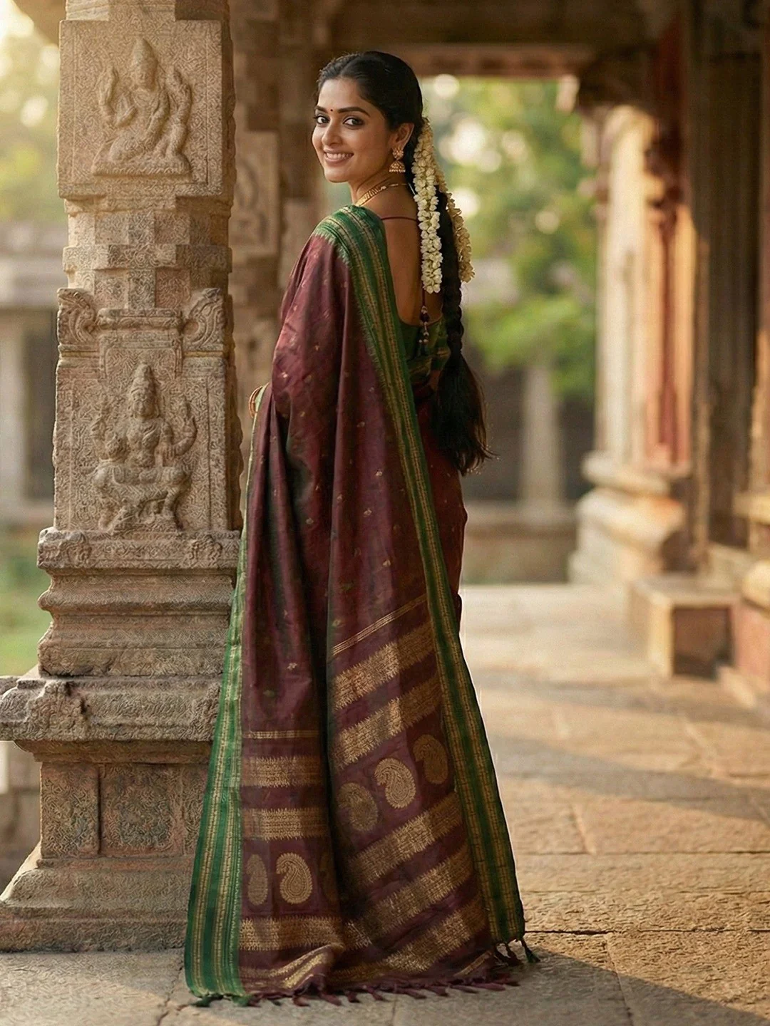 Graceful Maroon Woven Silk Blend Saree With Paisley Pattern Pallu & Decorative Tassels - Image 3