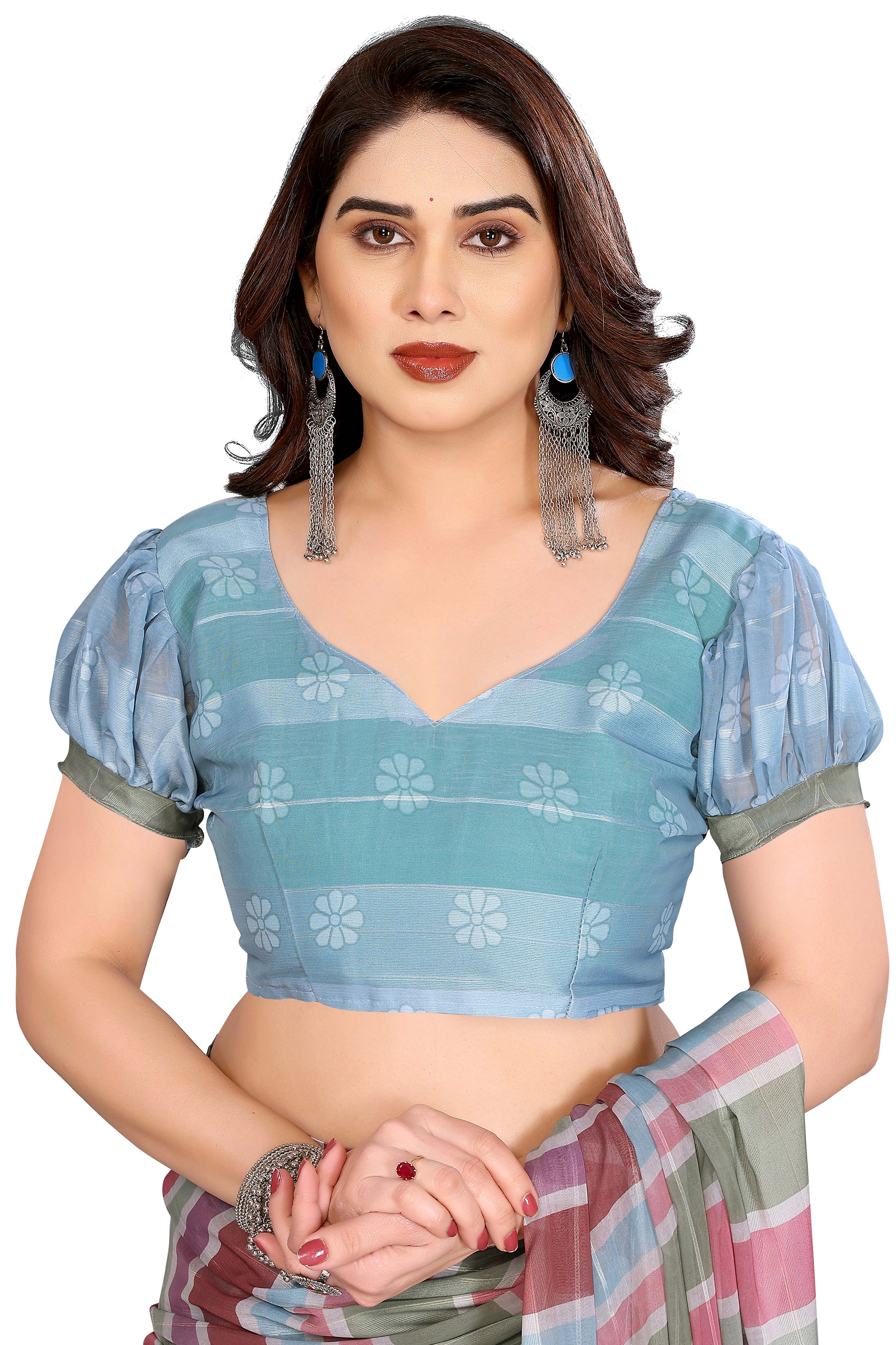 Graceful Multicolor Digital Print Georgette Saree Featuring Zari Work & Vibrant Striped - Image 5