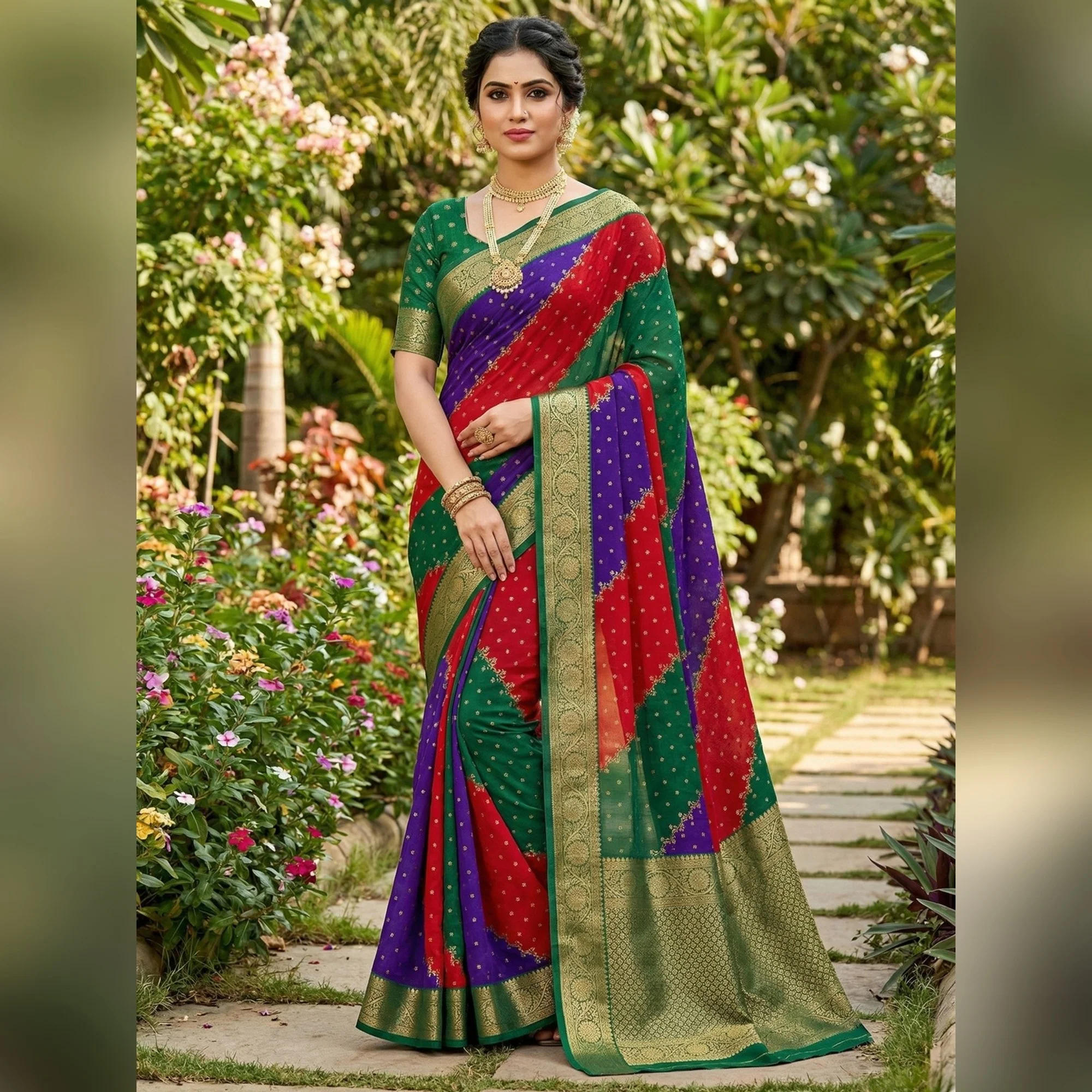 Graceful Multicolor Georgette Saree Accented with Zari Woven Border