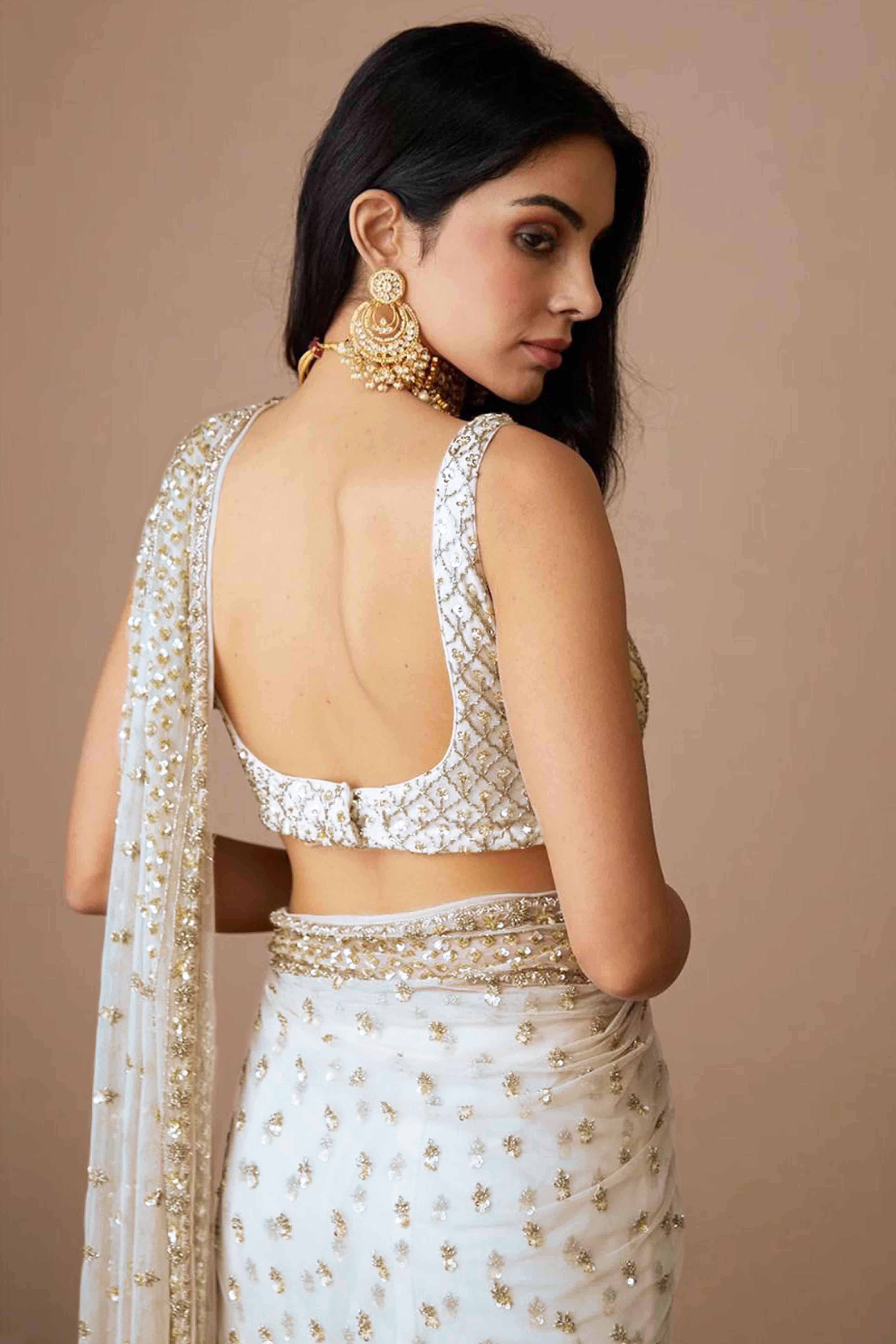 Graceful Off White Sequins Embellished Net Saree for Partywear - Image 5