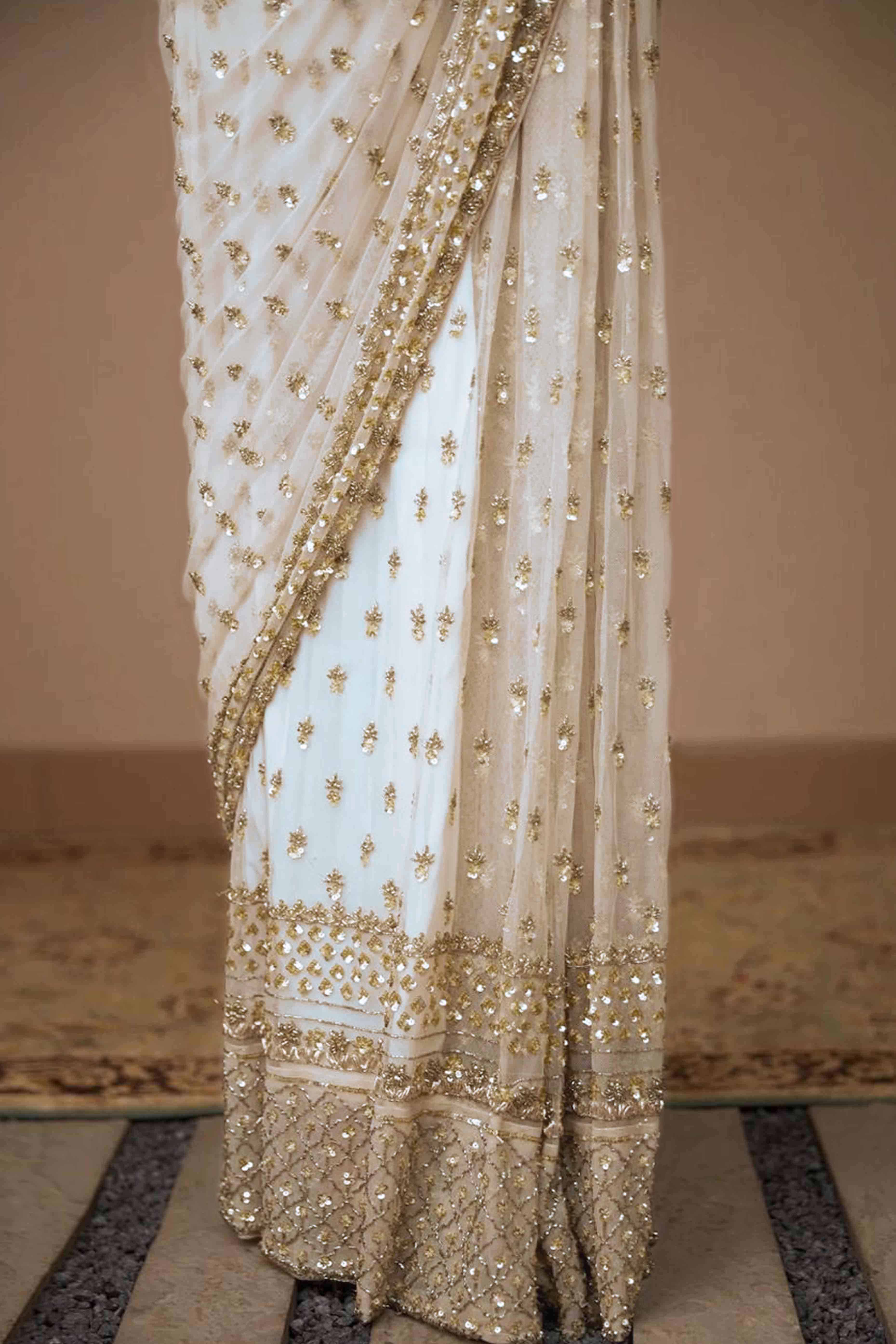 Graceful Off White Sequins Embellished Net Saree for Partywear - Image 6