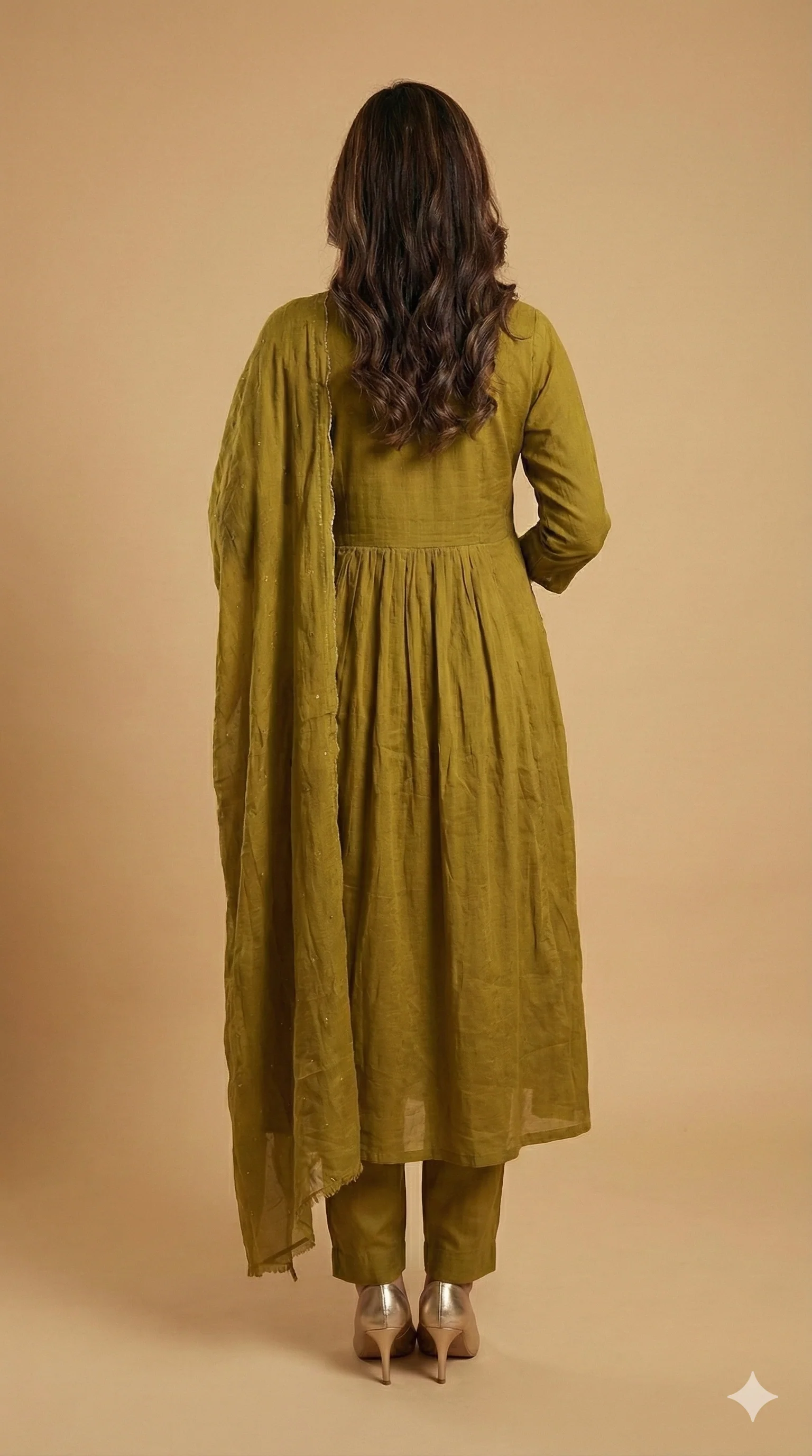 Graceful Olive Floral Embroidered Pure Cotton A-Line Salwar Suit for Ethnic Wear - Image 3