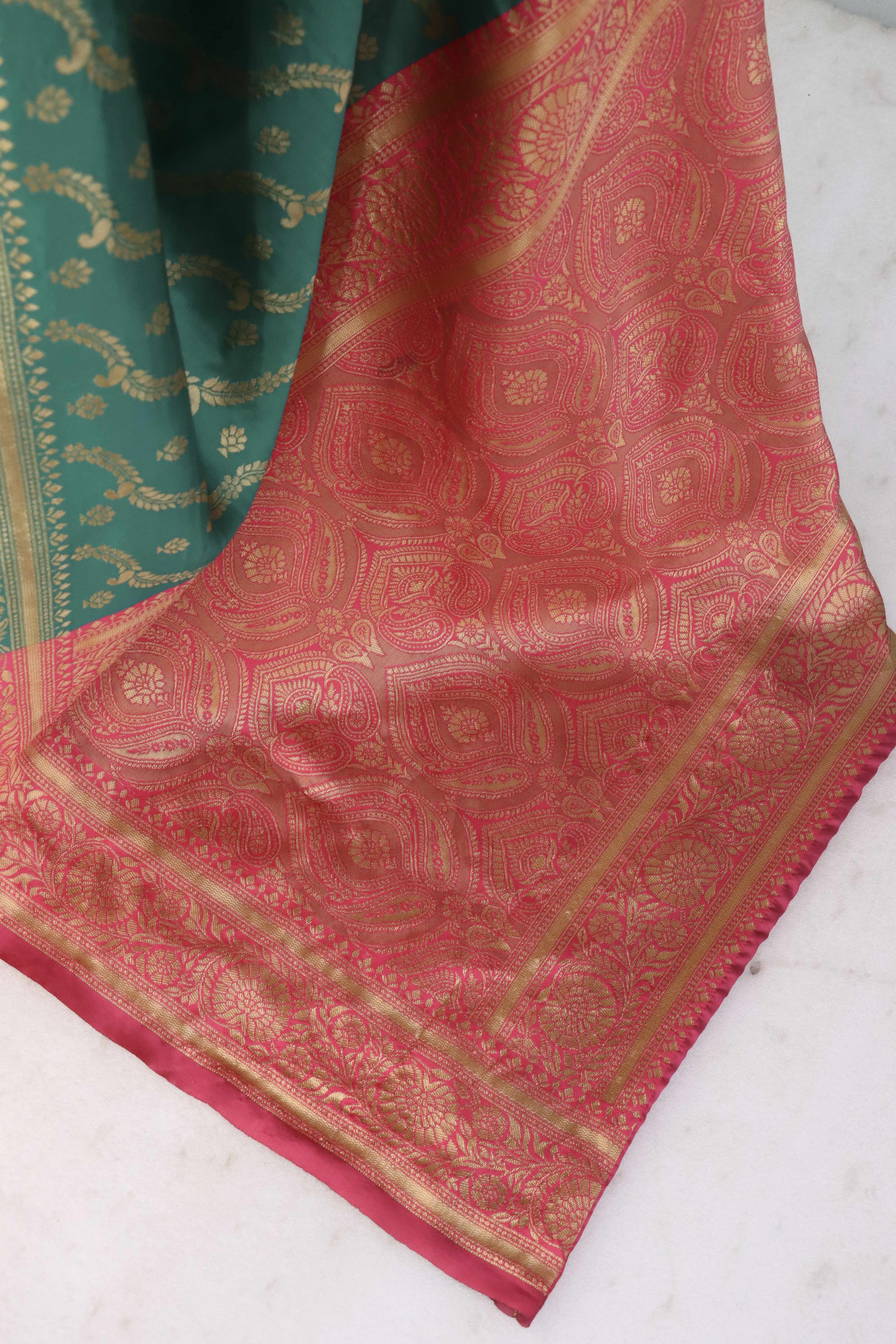 Graceful Rama Blue Banarasi Silk Saree Featuring Intricate Floral Zari Weaving Work - Image 6