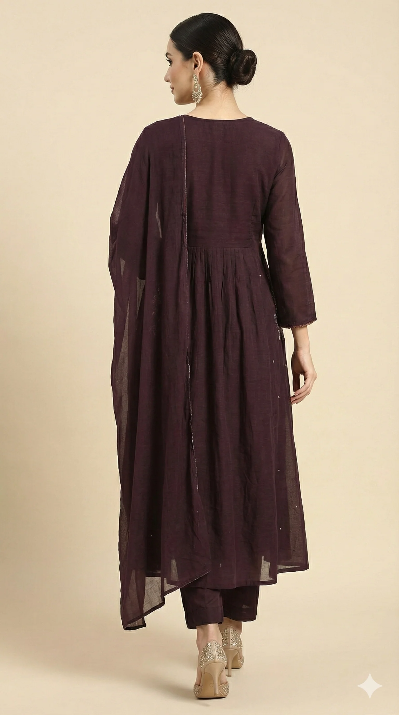 Graceful Wine Floral Embroidered Pure Cotton A-Line Salwar Suit for Ethnic Wear - Image 3