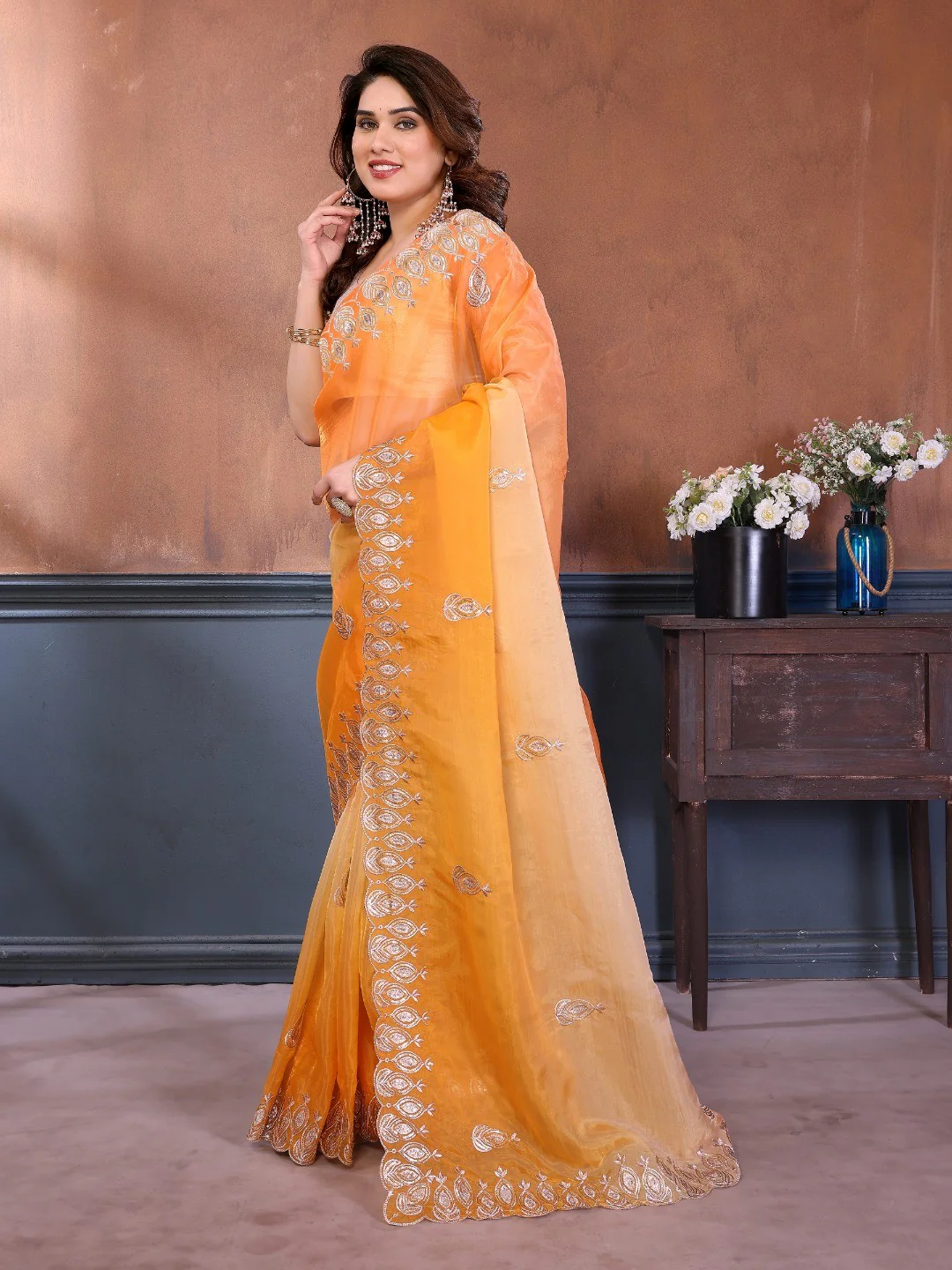 Graceful Yellow Silk Blend Saree with Heavy Embroidered Detailing - Image 5