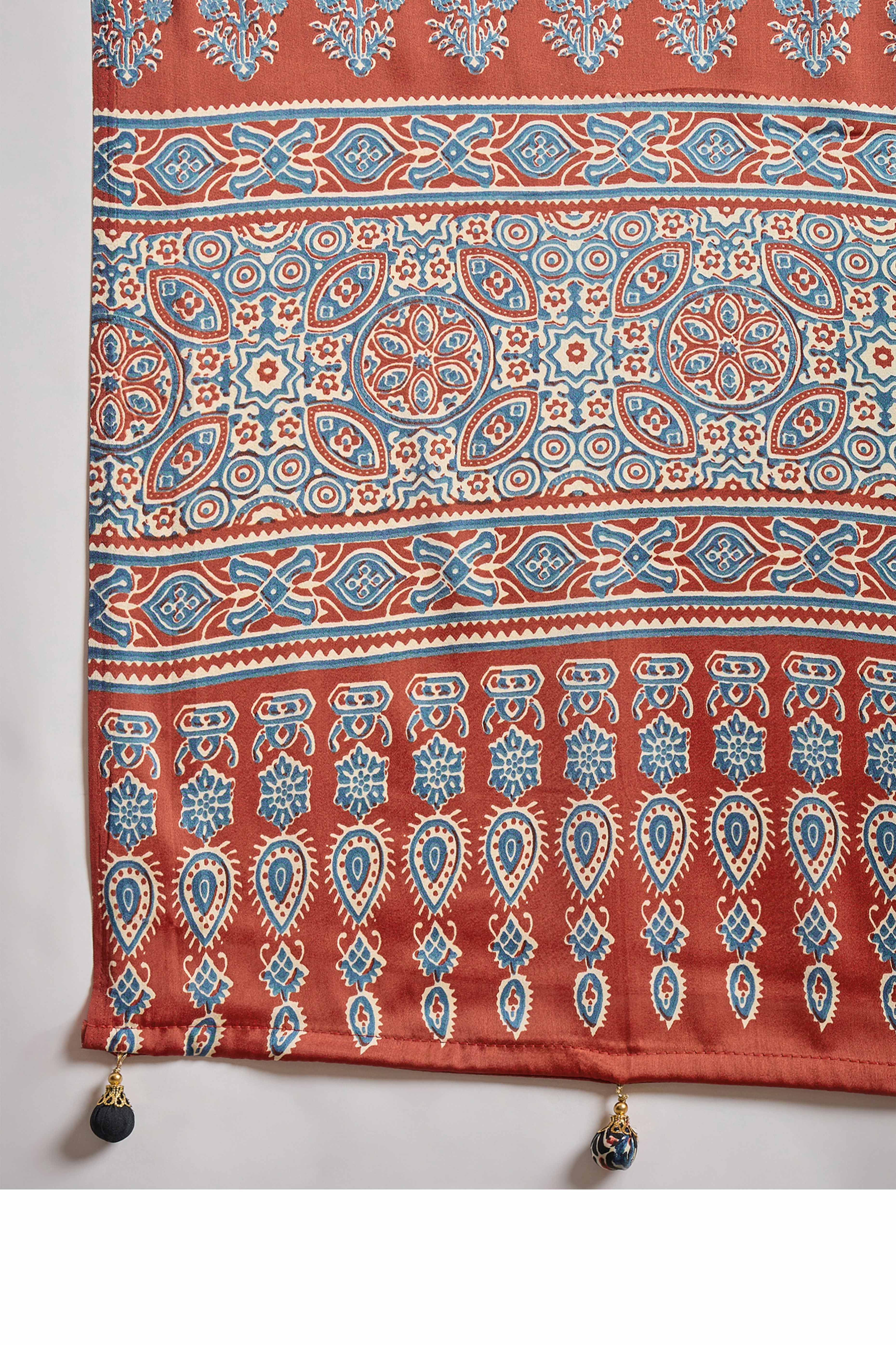 Green Ajrakh Printed Modal Satin Saree with Traditional Ajrakh Charm - Image 7